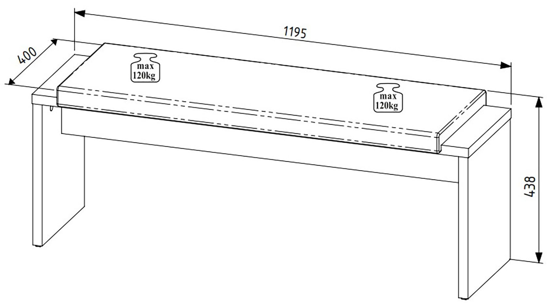 Innostyle Essbank »INA Sitzbank, 126 x 49 x 40 cm (B/H/T)«, (1 St.), inkl. Sitzkissen