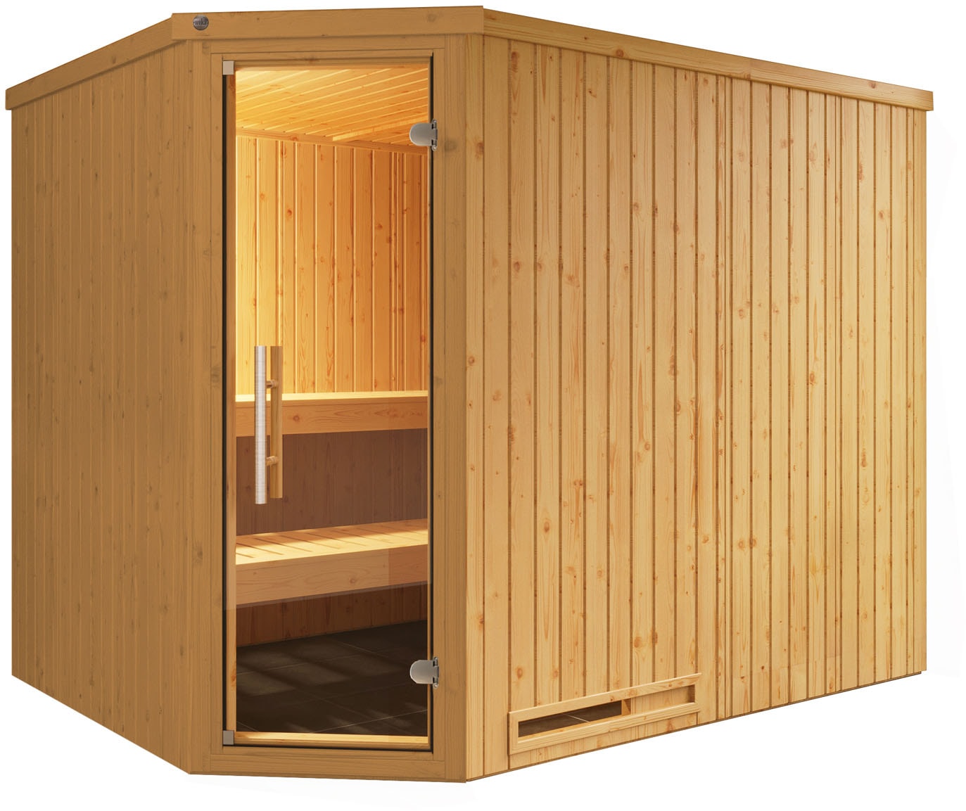 weka Sauna »Element-Ecksauna VARBERG 4« vorgefertigte Elemente, moderne Ganzglastür