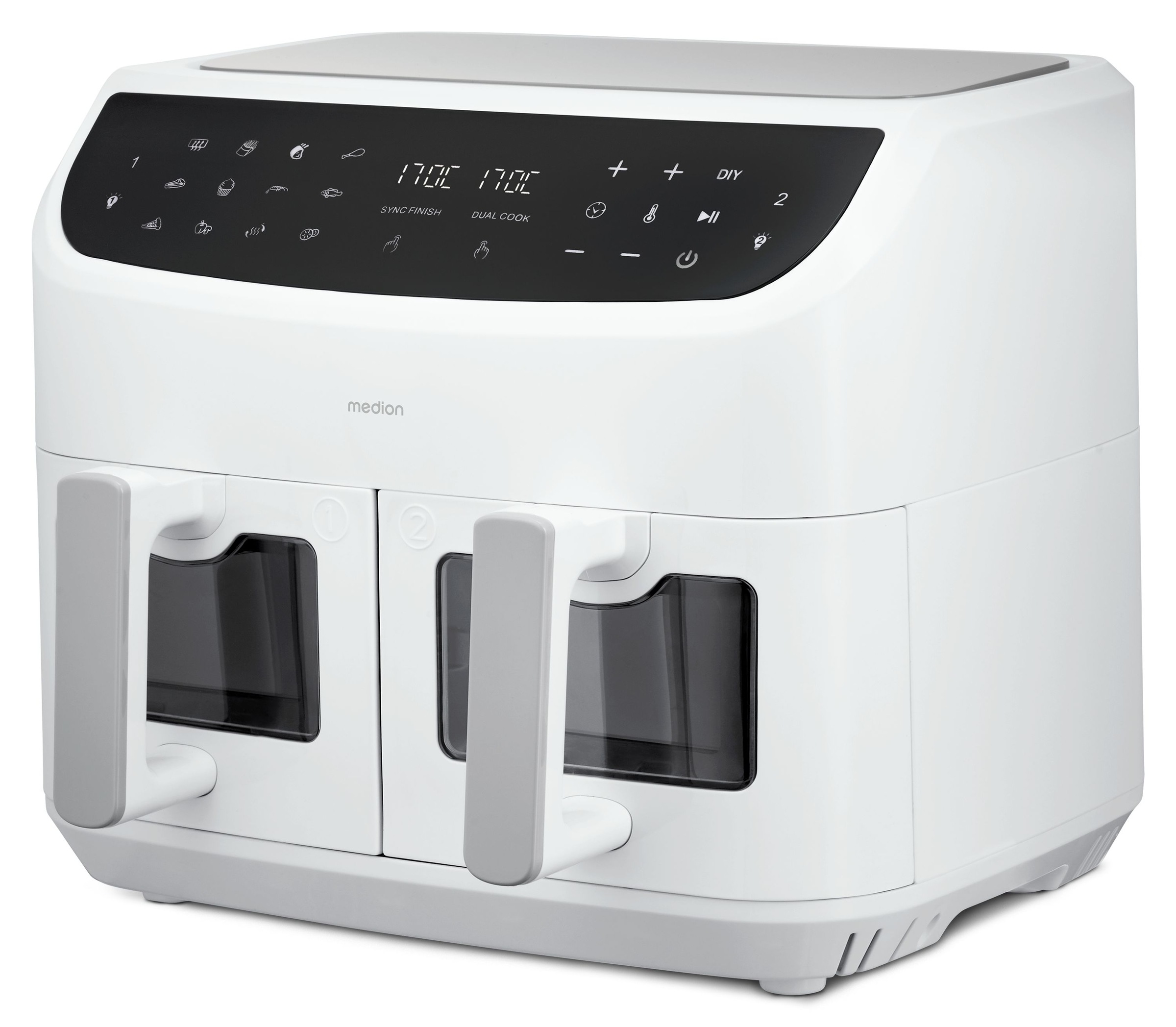 Medion® Heißluftfritteuse »P20 XL (MD 11760) 8,7 L Korbvolumen, 9 Automatikprogramme, Dual Cook«, 2400 W, Temperatur 50 - 200 °C, ILAG Beschichtung, Sync-Finish
