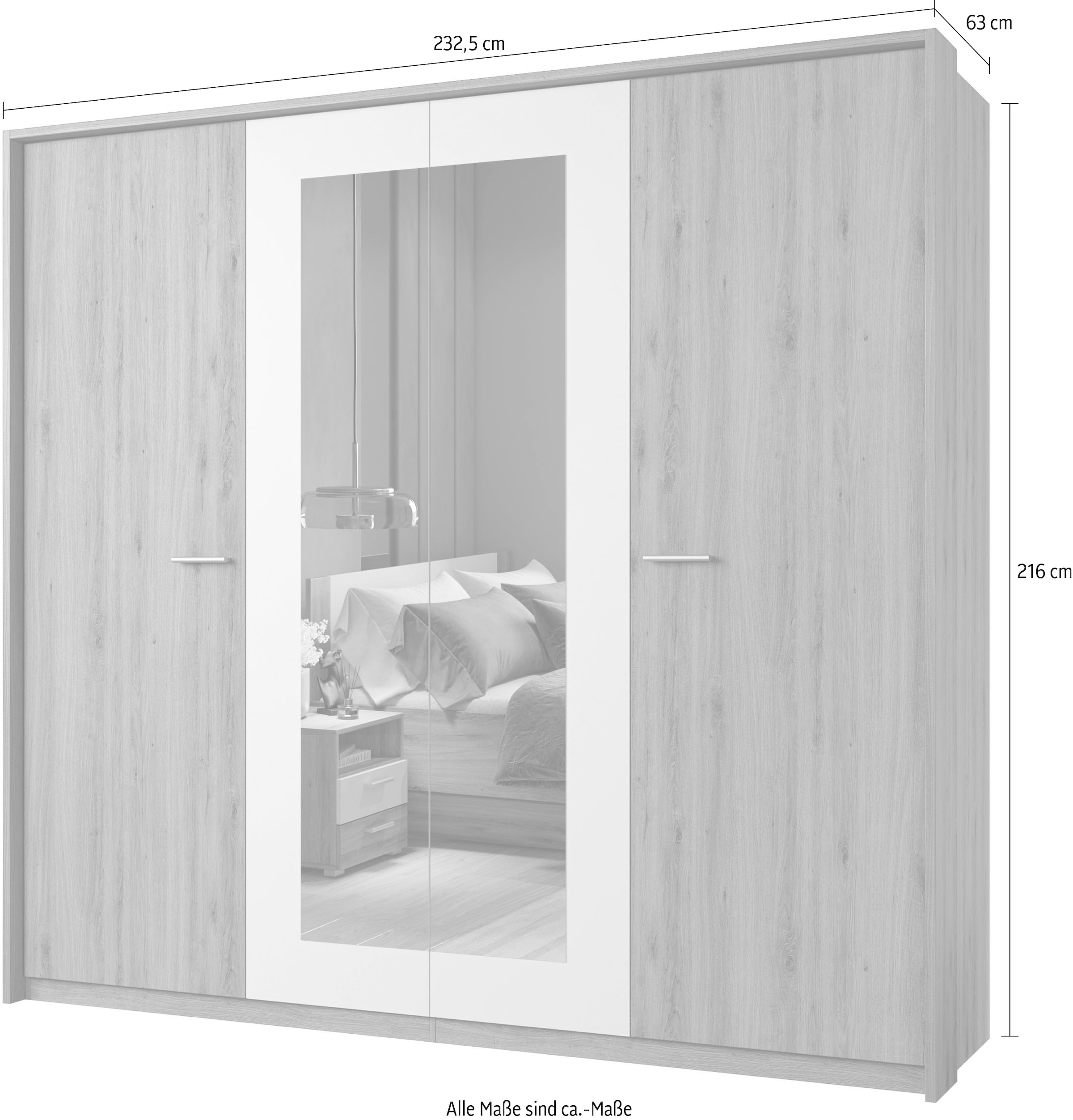Home affaire Drehtürenschrank »Bitry, Wäscheschrank incl. kompletter Innenausstattung«, Kleiderschrank, verstellbare Einlegeböden 22 mm stark, tolle Holzoptik