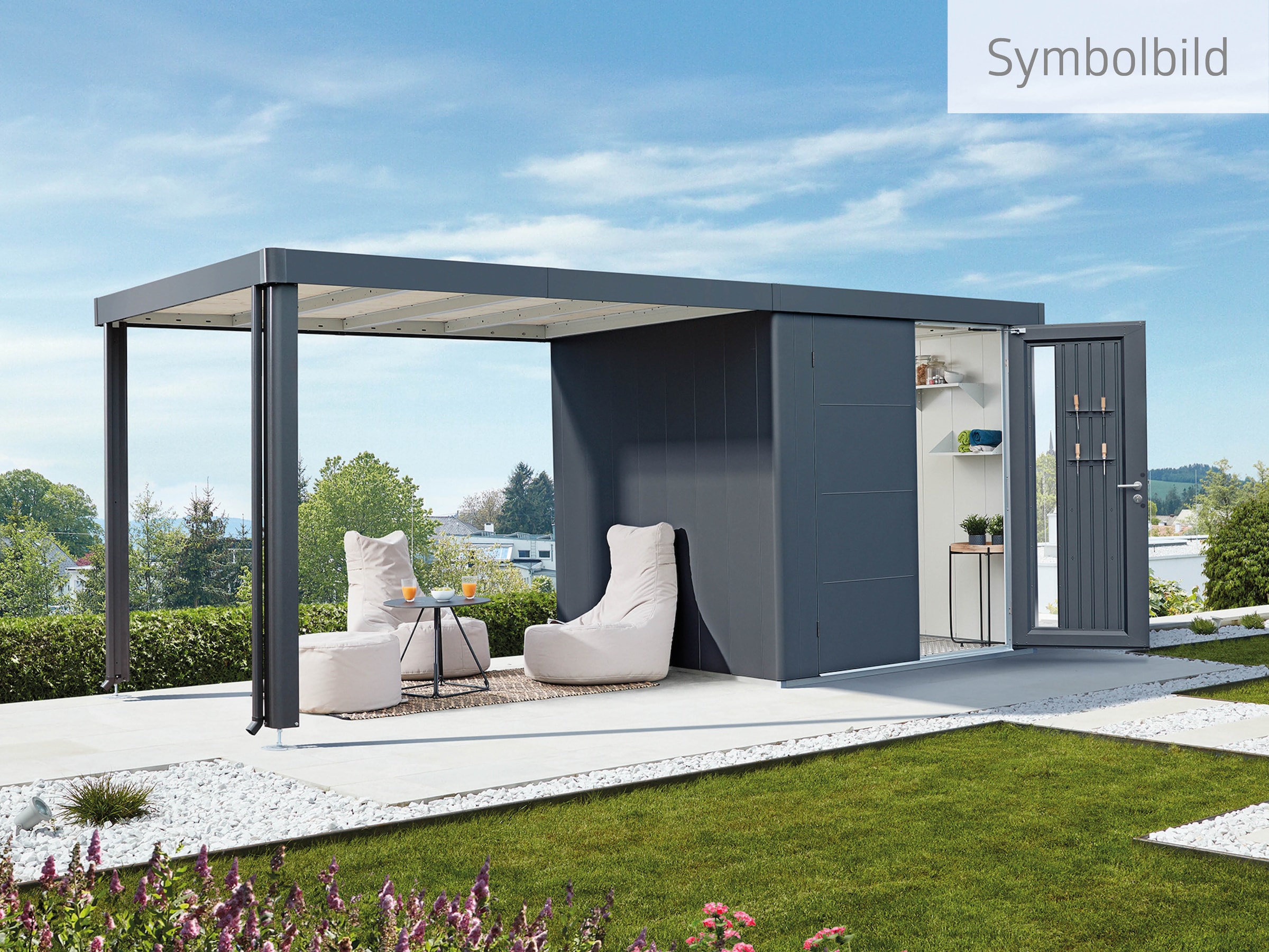 Biohort Gerätehaus »NEO Gr. 3D, verschiedene Farben«, stylisches Gartenhaus mit Flachdach
