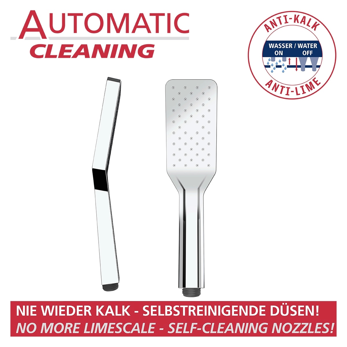WENKO Handbrause »Automatic Cleaning«, Duschkopf Automatic Cleaning Chrom, 5,8 x 23,5 cm