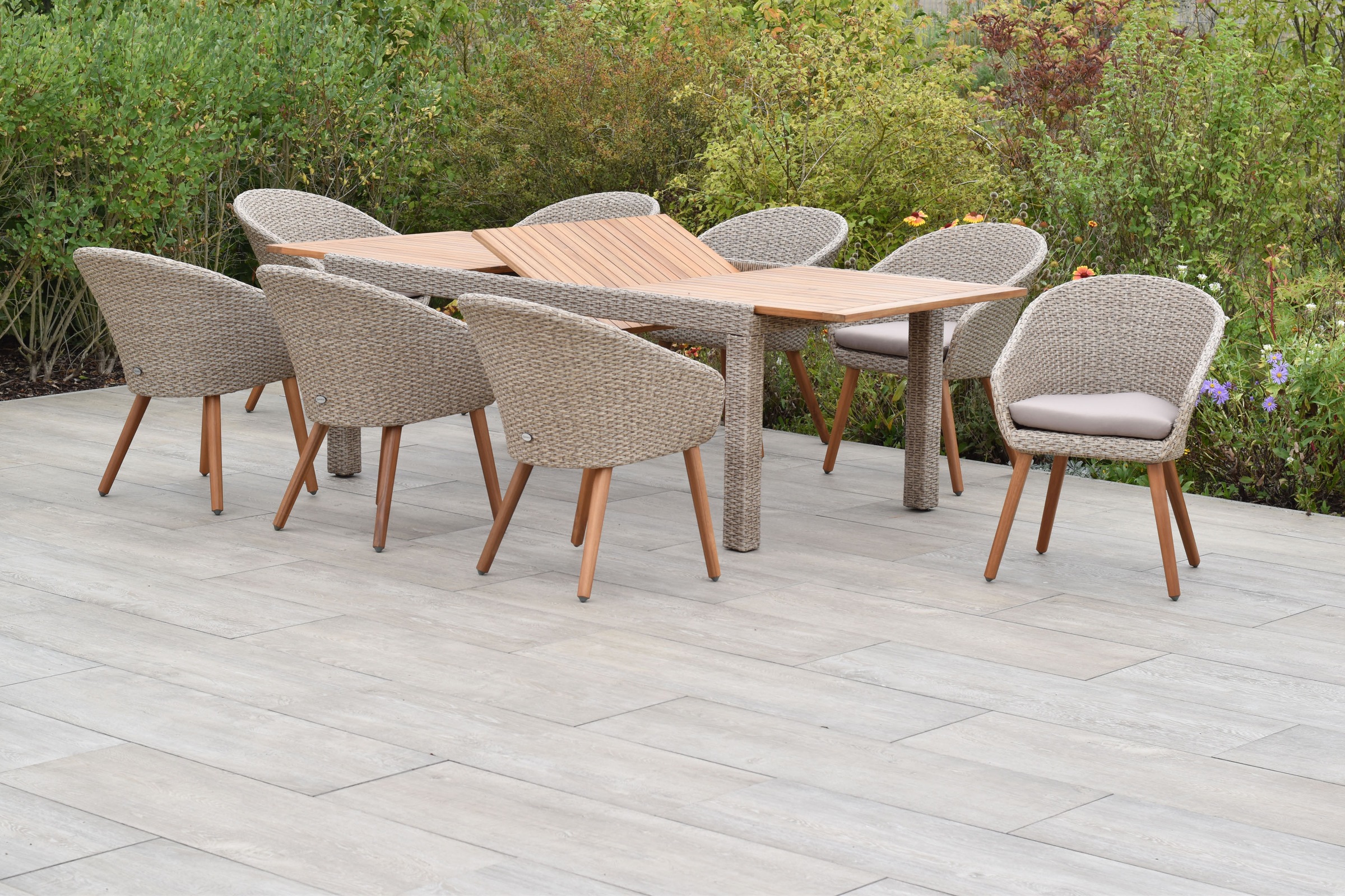 MERXX Garten-Essgruppe »»Arrone««, (Set, 9 tlg.), Sesselbeine aus Akazienholz