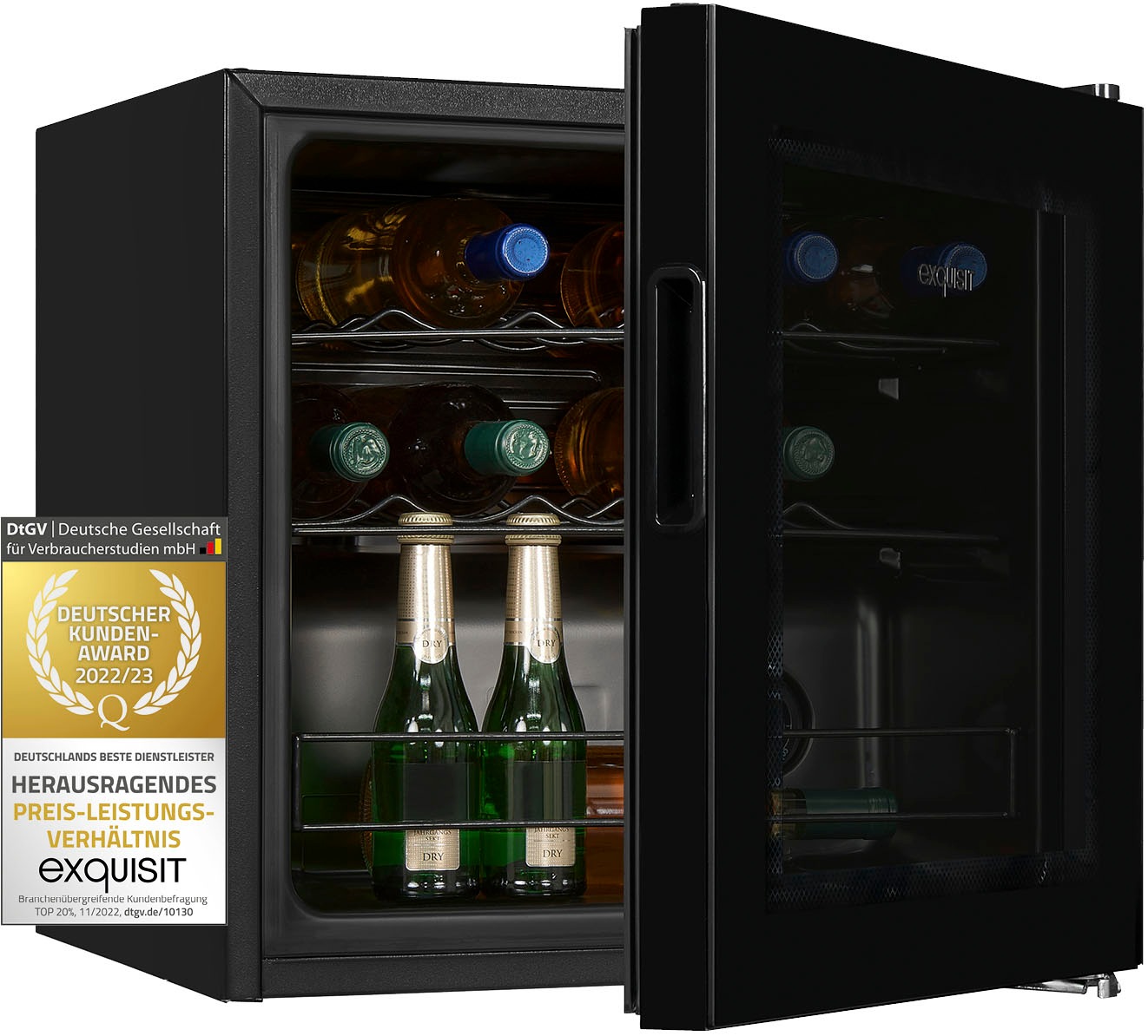 exquisit Weinkühlschrank »WS1-12-GT-030G schwarzPV«, für 14 St. Standardfla günstig online kaufen