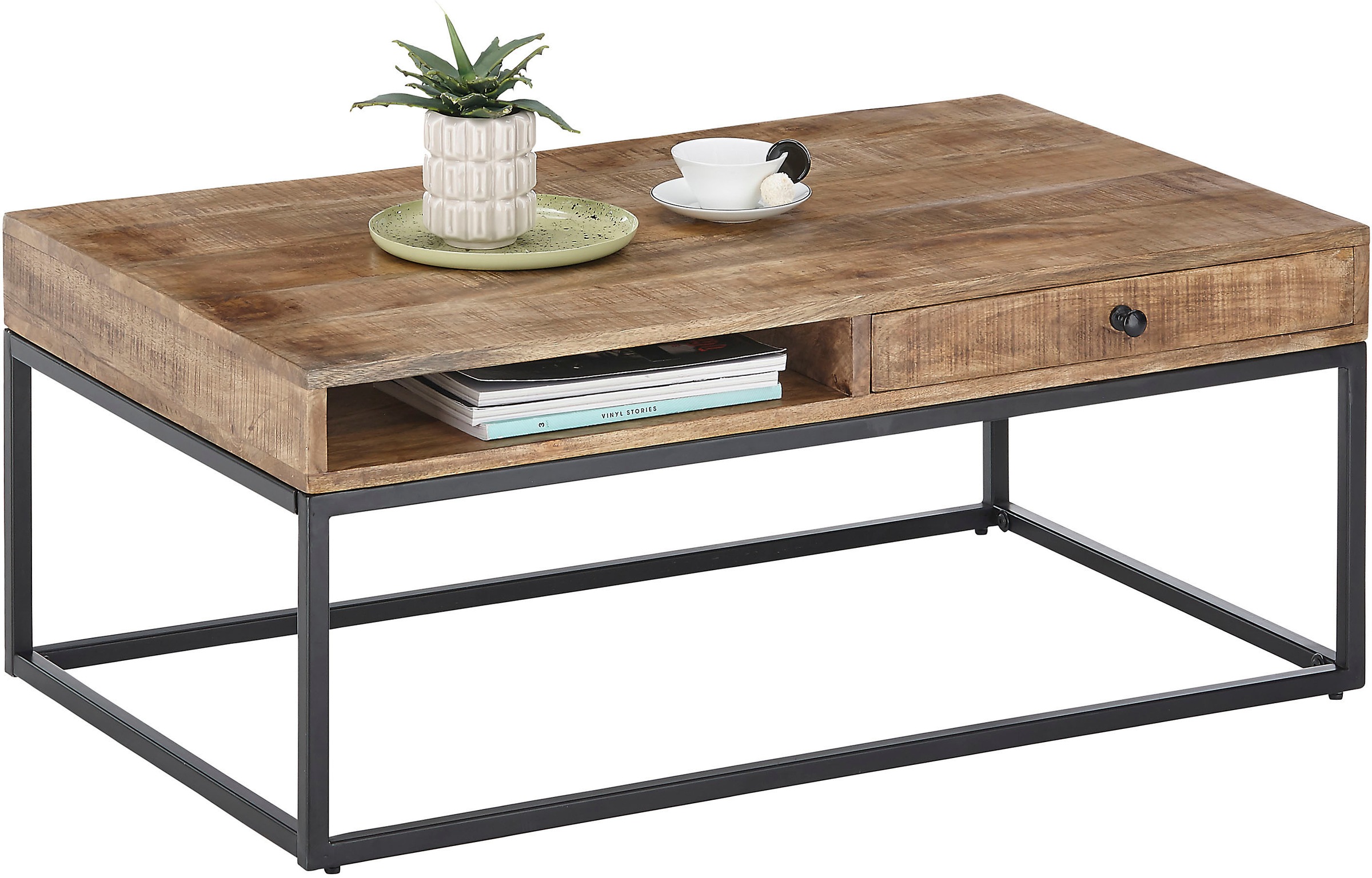 Stolkom Couchtisch »ALISON«, Massivholz mit Schublade, Tisch im Industrial günstig online kaufen