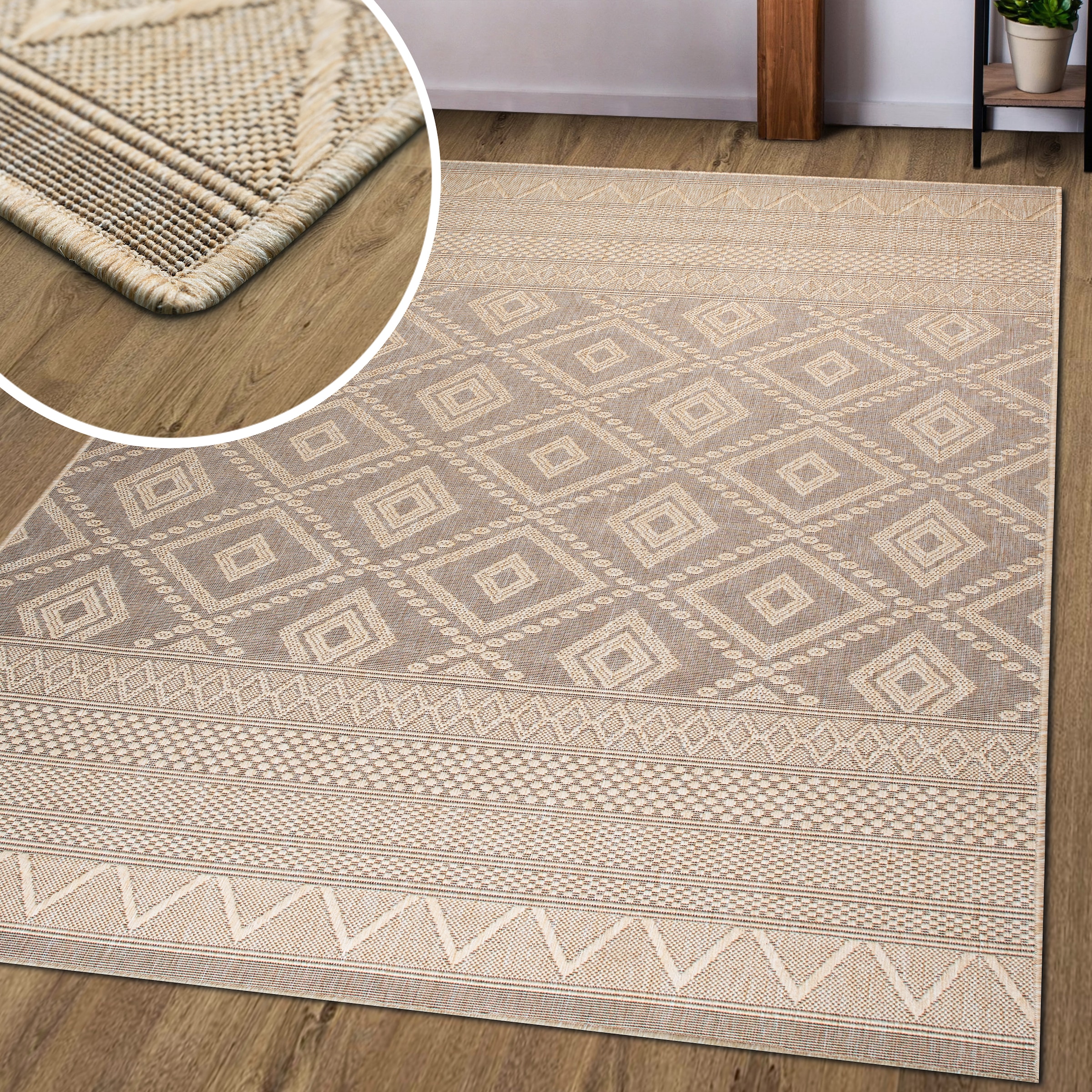 my home Teppich »Toronto auch als Läufer erhältlich«, rechteckig, 3 mm Höhe, In- und Outdoor geeignet, Sisal-Optik, Wetterfest & UV-beständig, Boho