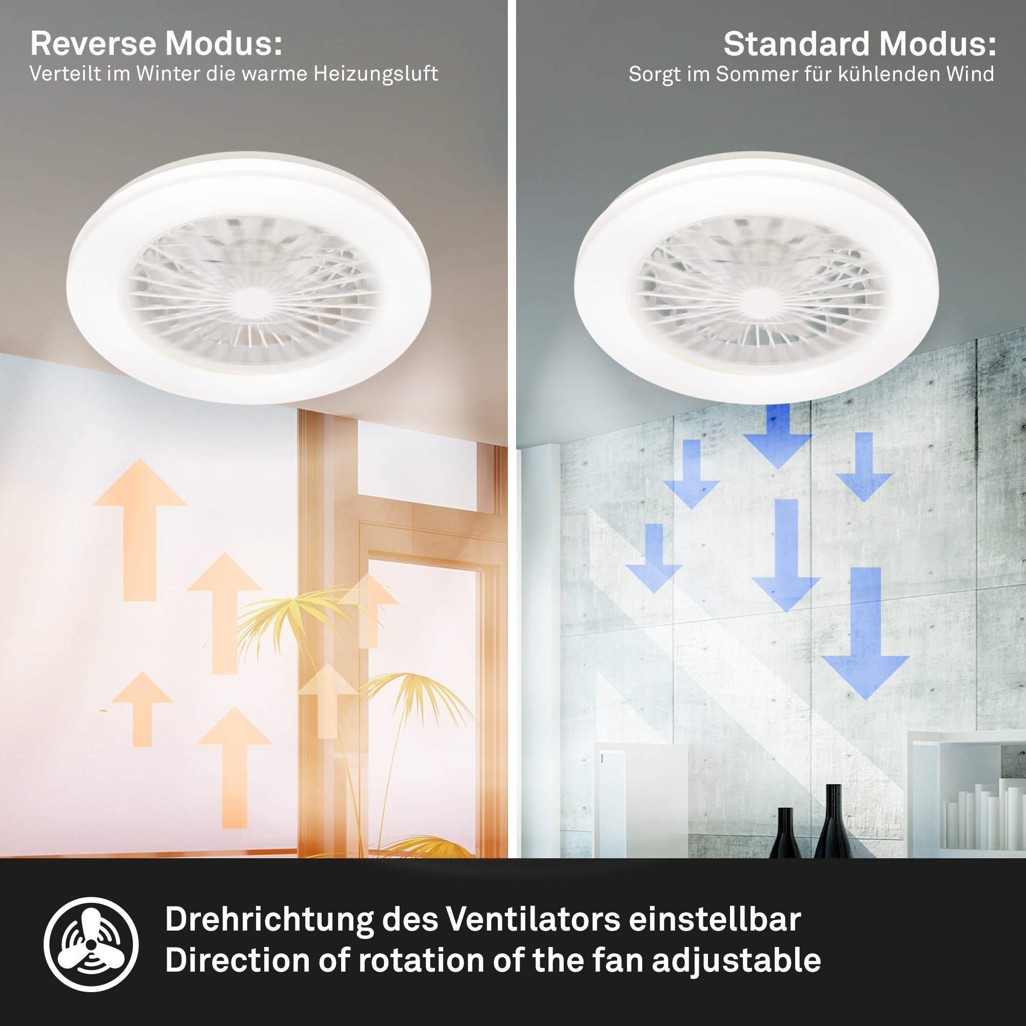 my home Deckenleuchte »CCT Deckenleuchte mit Ventilator«, 1 flammig, Deckenventilator mit Licht, 48,5x14,5 cm, 49Watt, Schlafzimmer