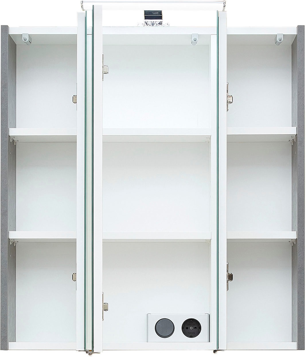 Saphir Badezimmerspiegelschrank »Quickset 945 Badschrank, 3 Spiegeltüren, 6 Einlegeböden, 65 cm breit«, inkl. LED-Beleuchtung, Türdämpfer, Schalter-/Steckdosenkombination