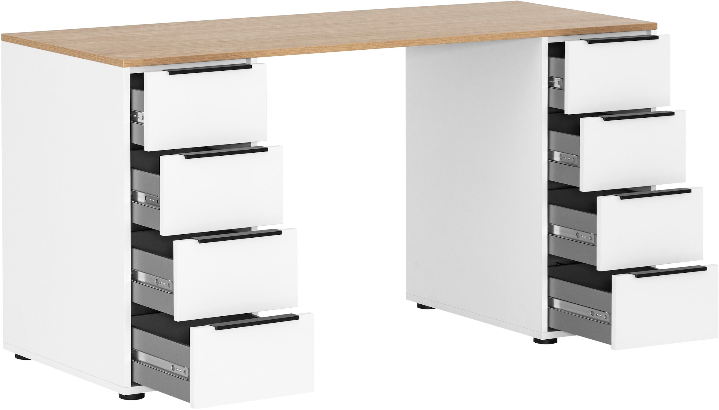 Schildmeyer Schreibtisch »Elma, Breite 140 cm«, Holzdekor mit fühlbarer Struktur, Metallbeschläge, Teilauszüge