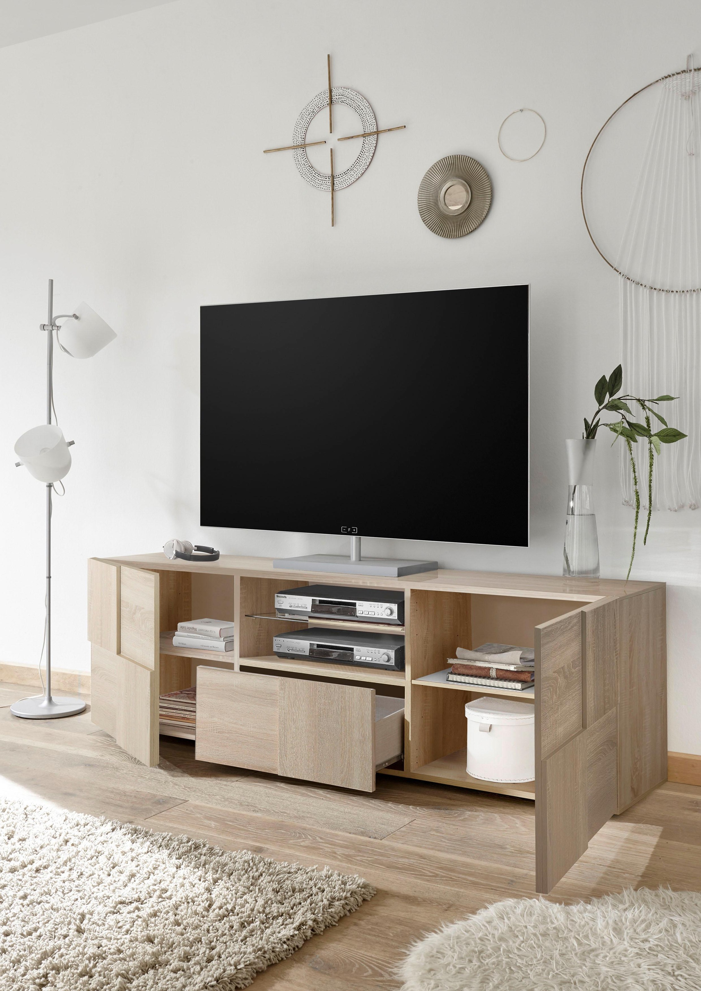 INOSIGN Lowboard »Dama Breite 181 cm, TV-Board 2 Türen, 1 Schubkasten, TV-Schrank«, Front in 3D-Optik, viel Stauraum, verschiedene Farben