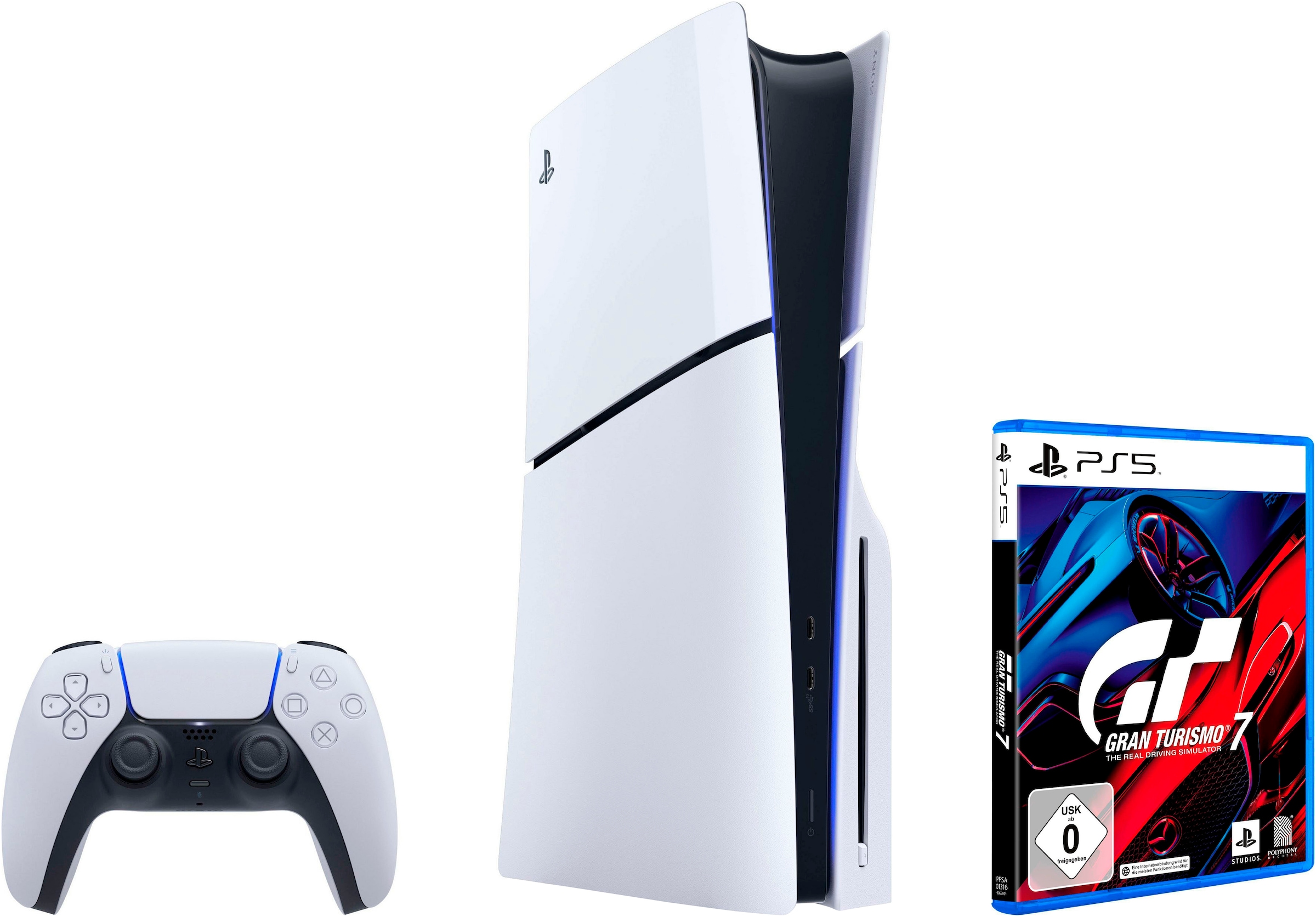 PLAYSTATION 5 Konsolen-Set »Disk Edition (Slim) + Gran Turismo 7« 1.000 GB weiß/schwarz Die PS5-Konsole ist über HDMI 2.1 mit 8K-Displays kompatibel.