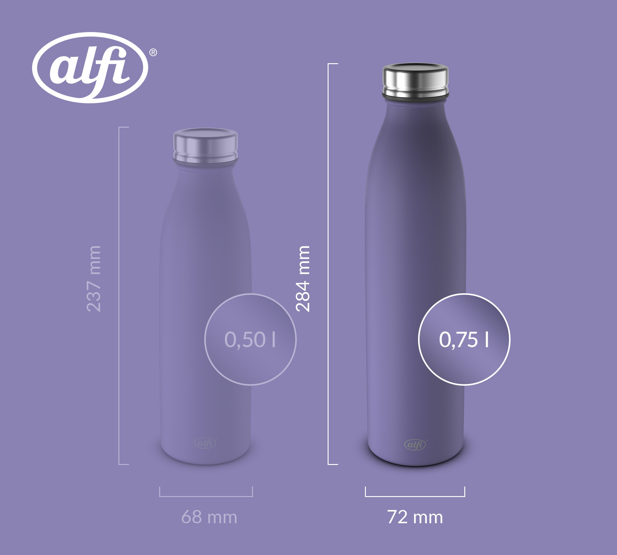Alfi Isolierflasche »PURE BOTTLE, aus doppelwandigem Edelstahl, spülmaschinenfest« 0,75l, 24h kalt, Pulverbeschichtung, absolut dicht bei Kohlensäure