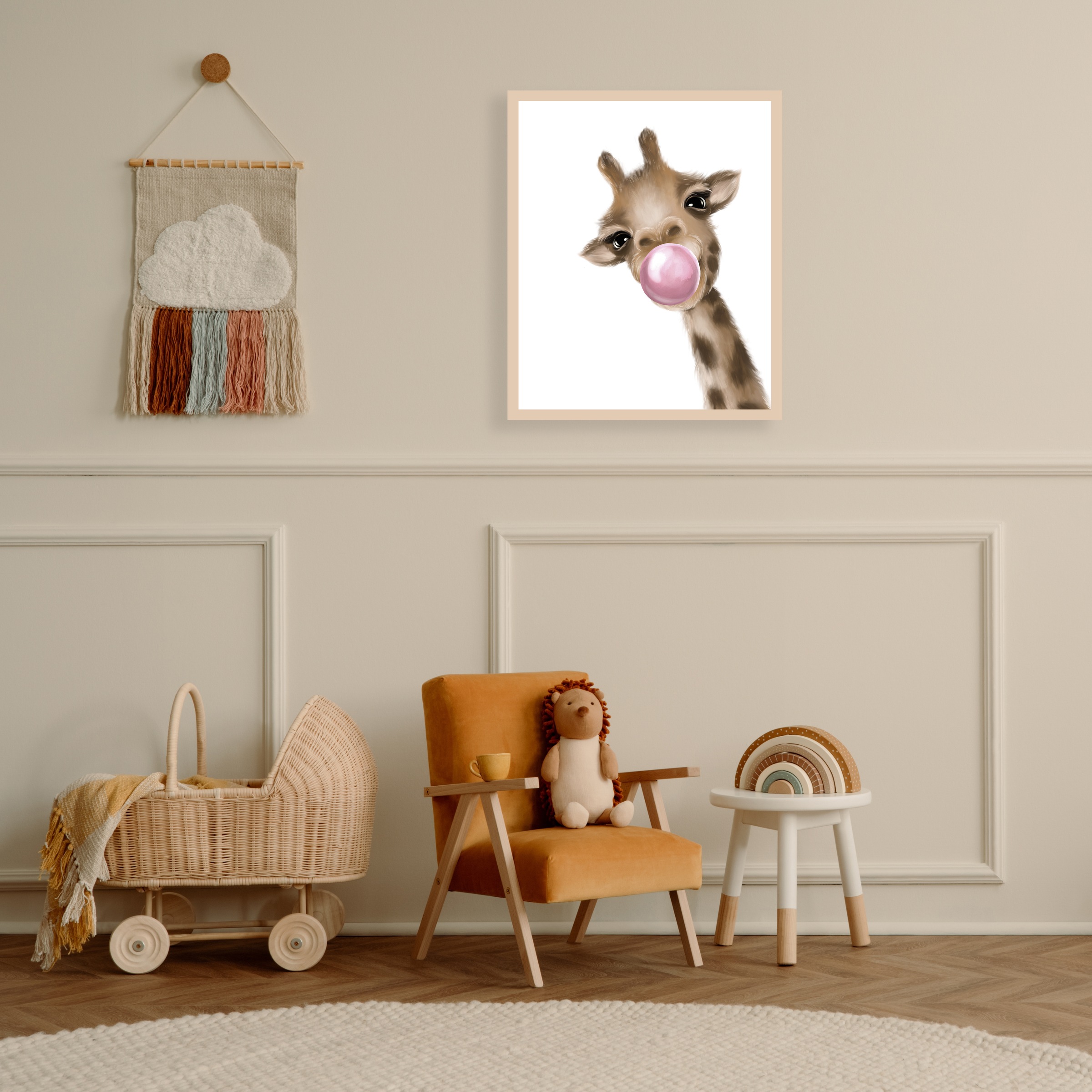 Lüttenhütt Bild mit Rahmen »oder Poster, Giraffe mit Kaugummi in Rosa«, Fan günstig online kaufen