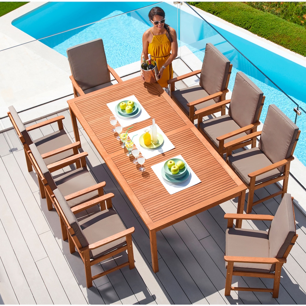 MERXX Garten-Essgruppe »Montana«, (17 tlg., 8x Sessel, inkl. Auflagen, 1x Tisch 220x110 cm)