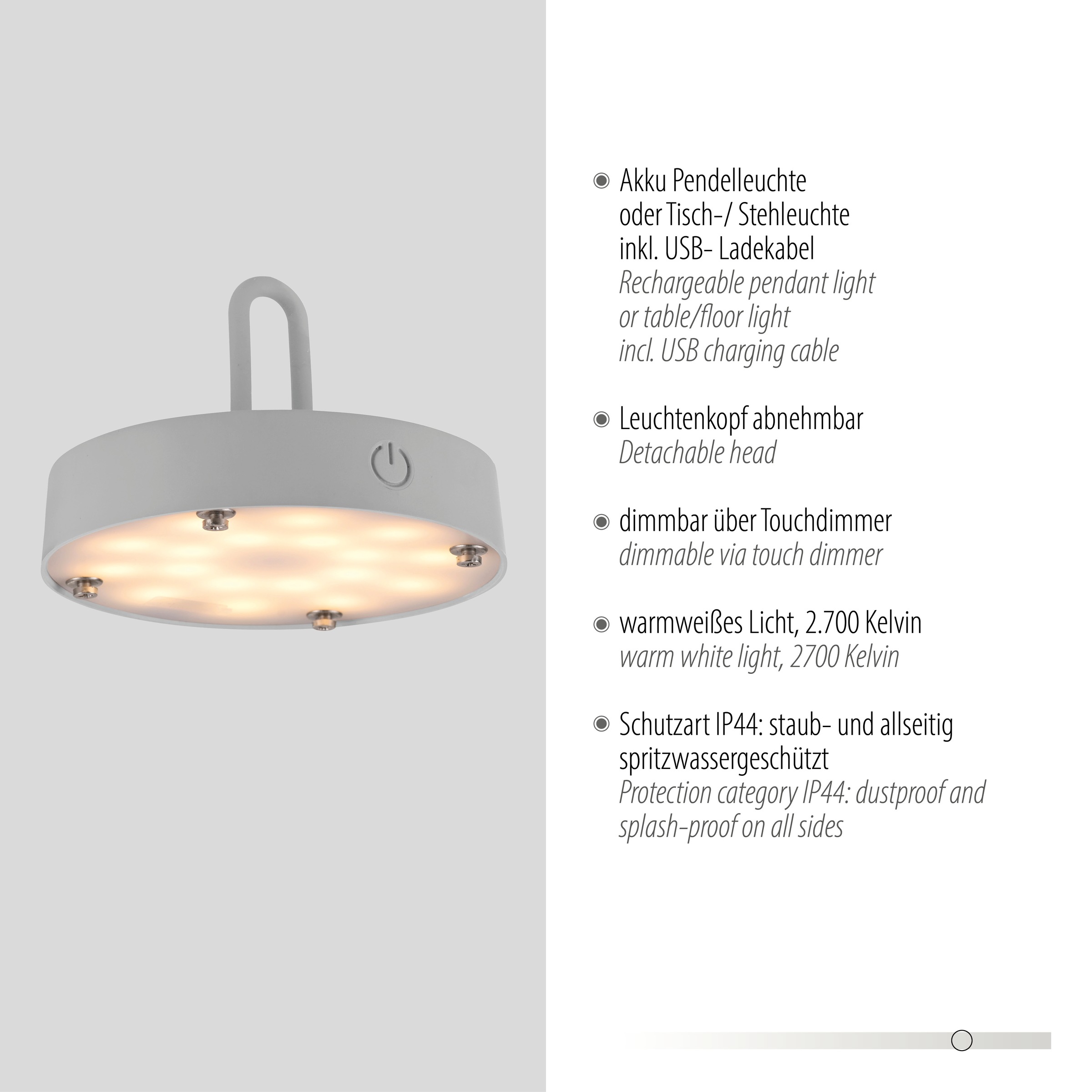 JUST LIGHT Pendelleuchte »AKUBA«, 1 flammig, Leuchtmittel LED-Modul | LED fest integriert, Akkuleuchte