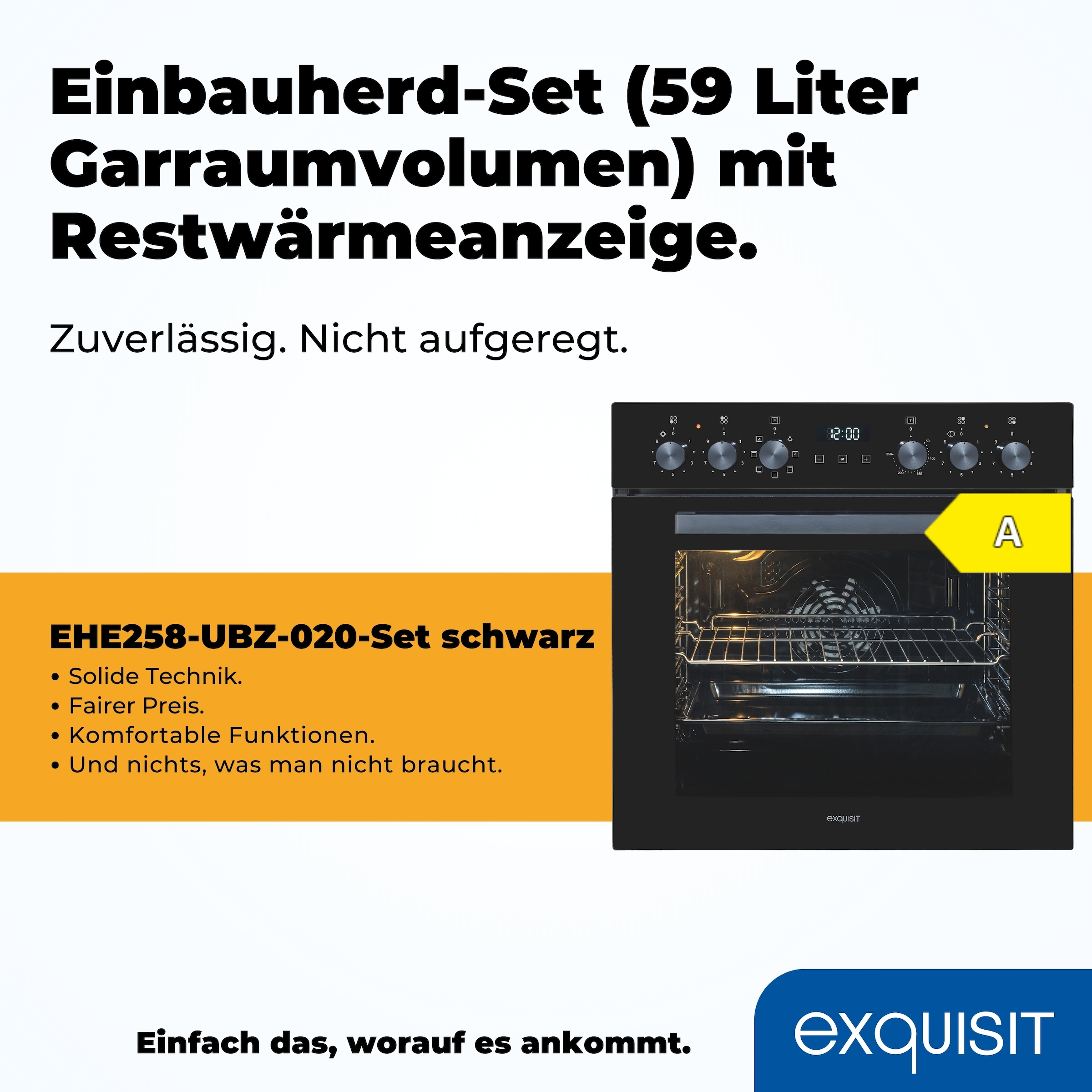 exquisit Backofen-Set »EHE258-UBZ-020-Set schwarz« Backofen | Glaskeramikkochfeld, 2 Stk. tlg. Vielseitiger Grill und 4-Zonen-Glaskeramikkochfeld – einfach & sicher!