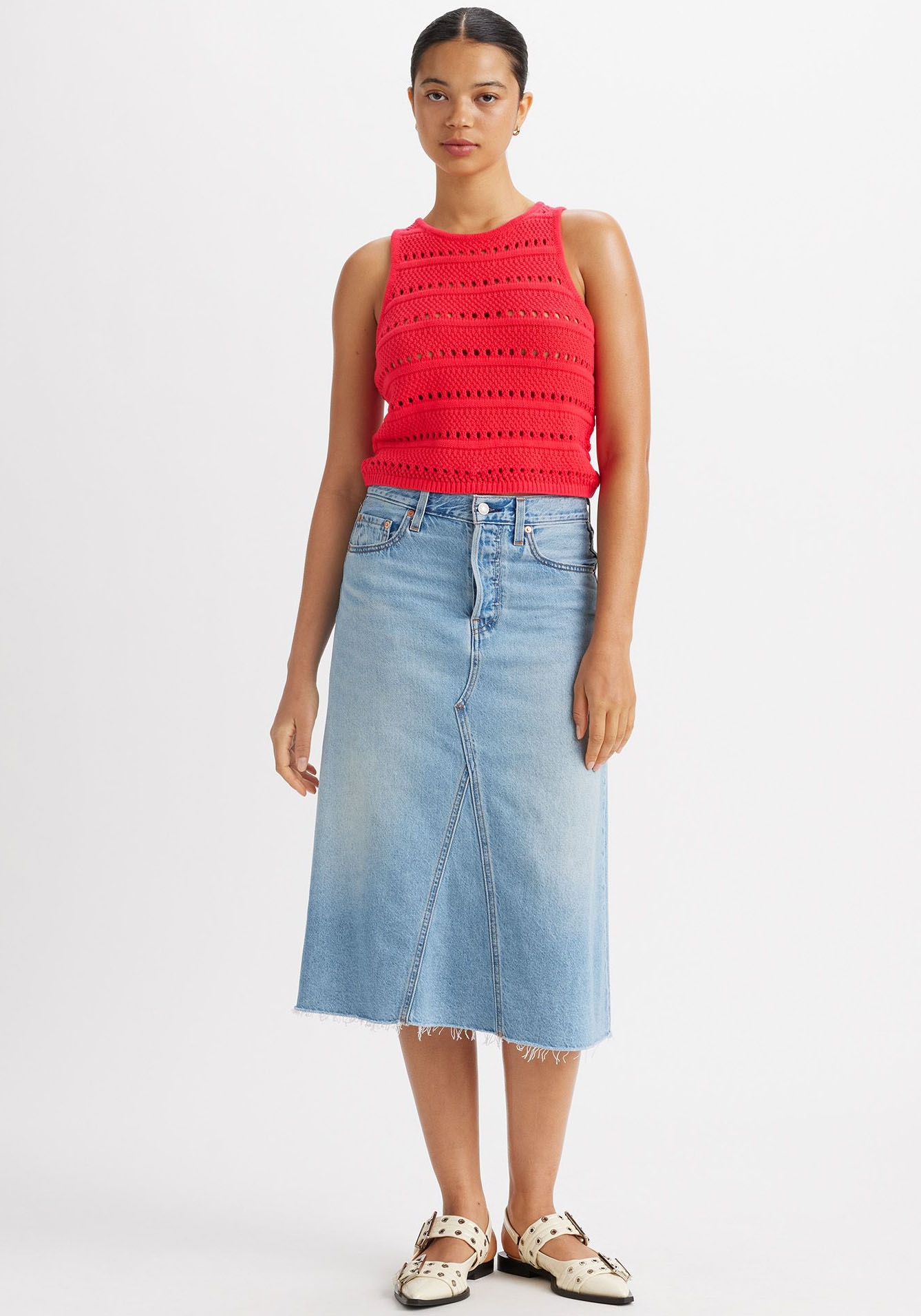 Levi's® Jeansrock »HR A LINE DECON SKIRT«, in trendy Midi-Länge mit ausgefranster Kante