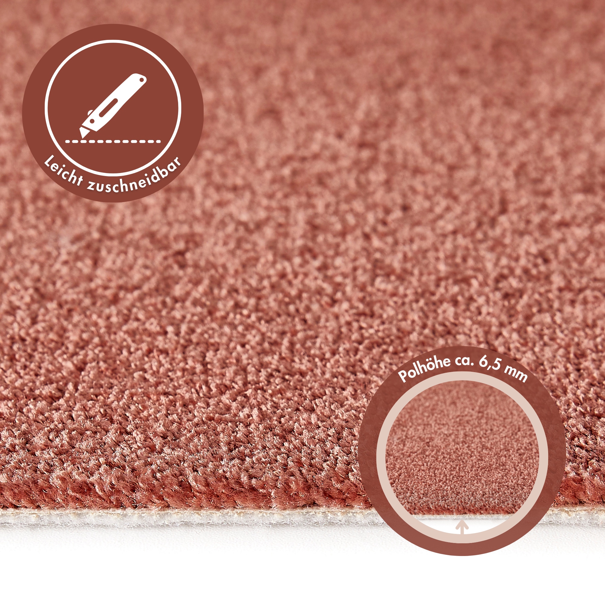 Andiamo Teppichboden »Veronay, Velours, Made in Belgium«, rechteckig, 6 mm Höhe, Uni Farben, Breite 400 cm oder 500 cm, strapazierfähig, pflegeleicht