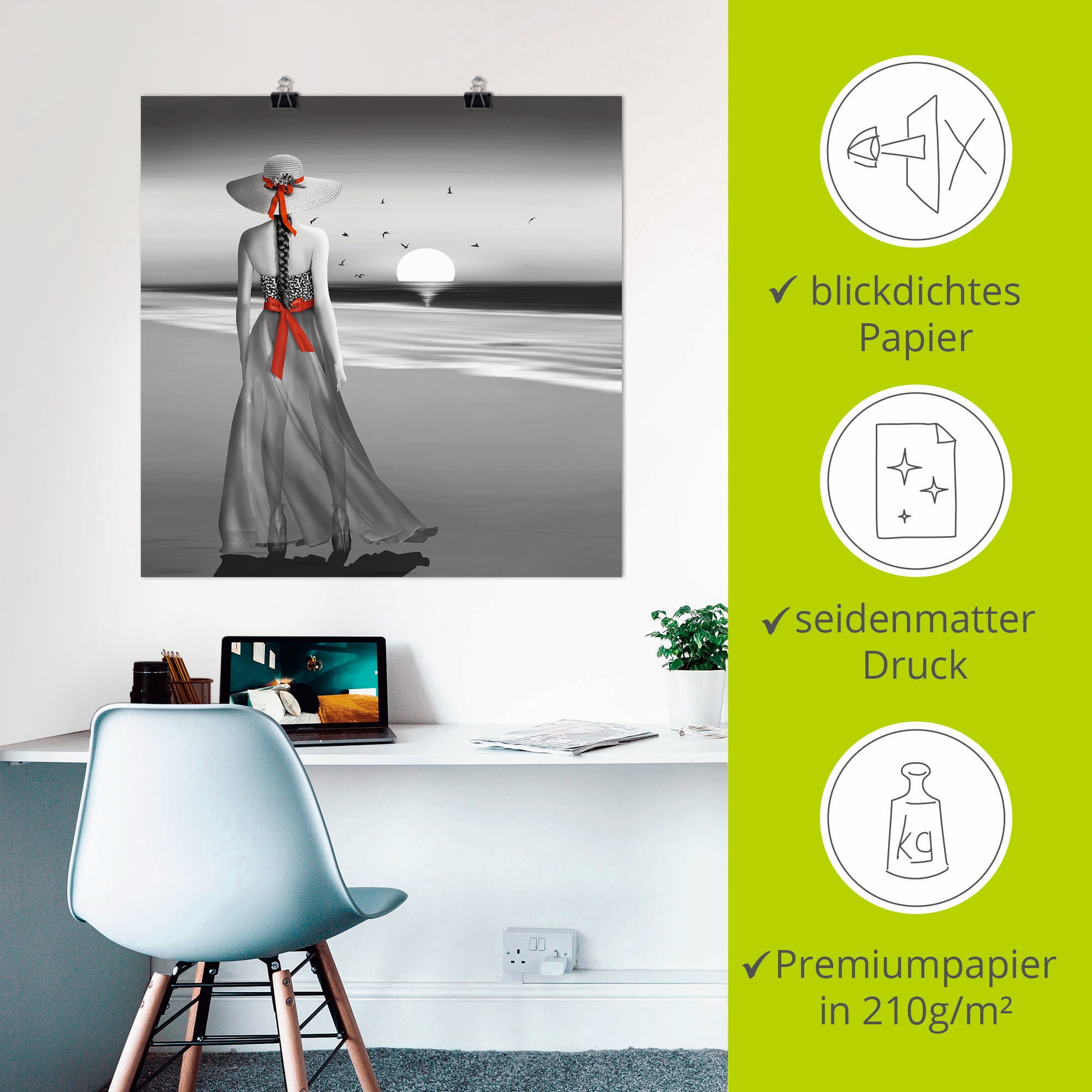 Artland Wandbild »Ein Blick zurück aufs Meer«, Frau, (1 St.), als Alubild, Outdoorbild, Leinwandbild, Poster, Wandaufkleber