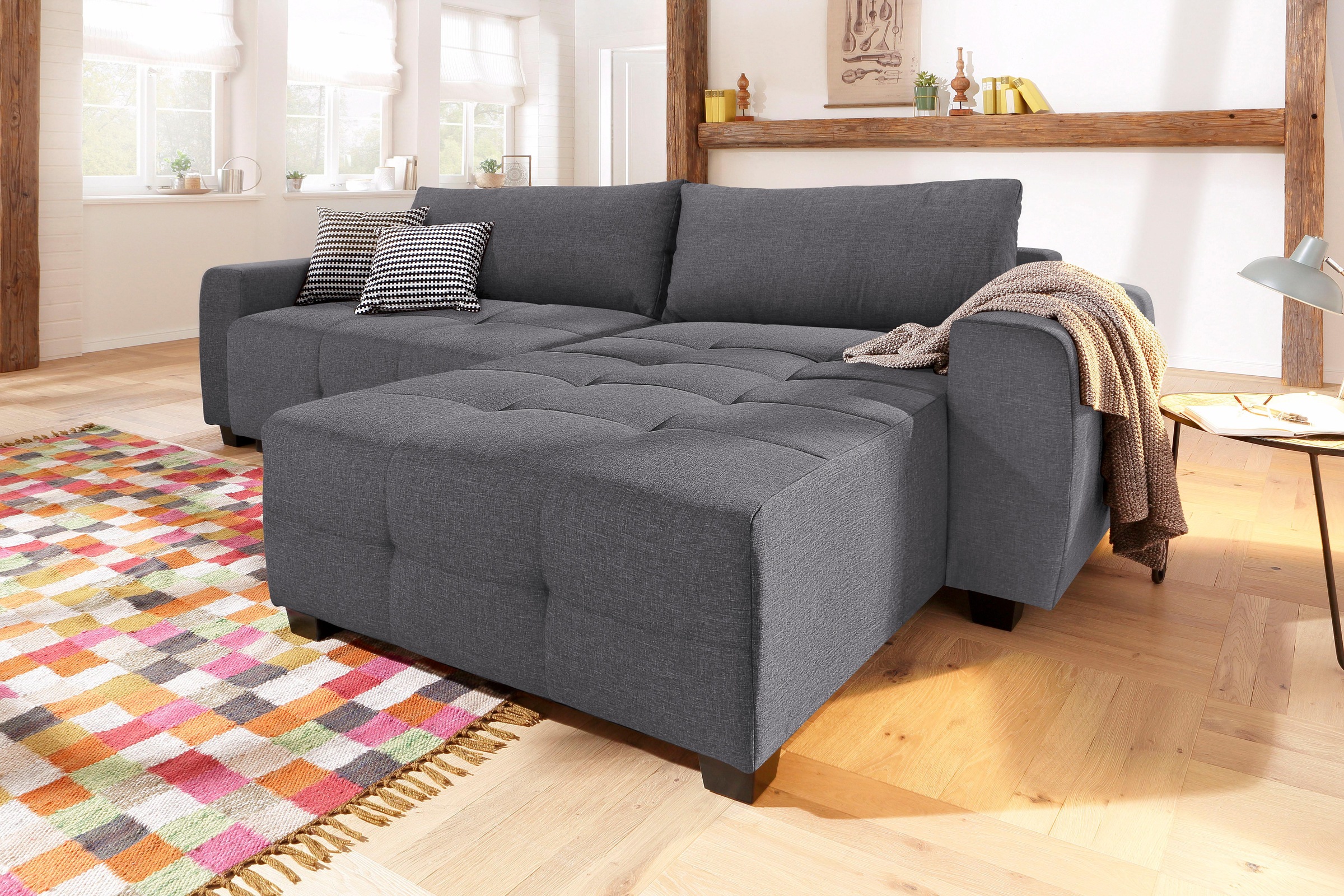 Home affaire Ecksofa »Bella L-Form, B: 254 cm« mit 2 Zierkissen, optional B günstig online kaufen