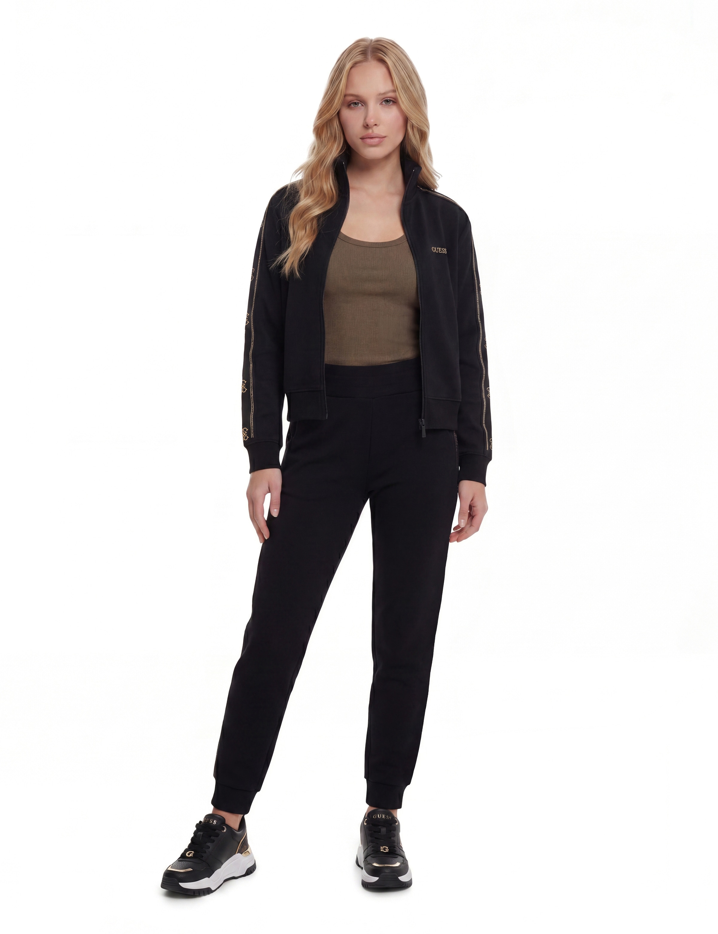 Guess Sweatjacke »OCTAVIA HIGH NECK FULL-ZIP« mit Strass-Steinen, Stehkragen