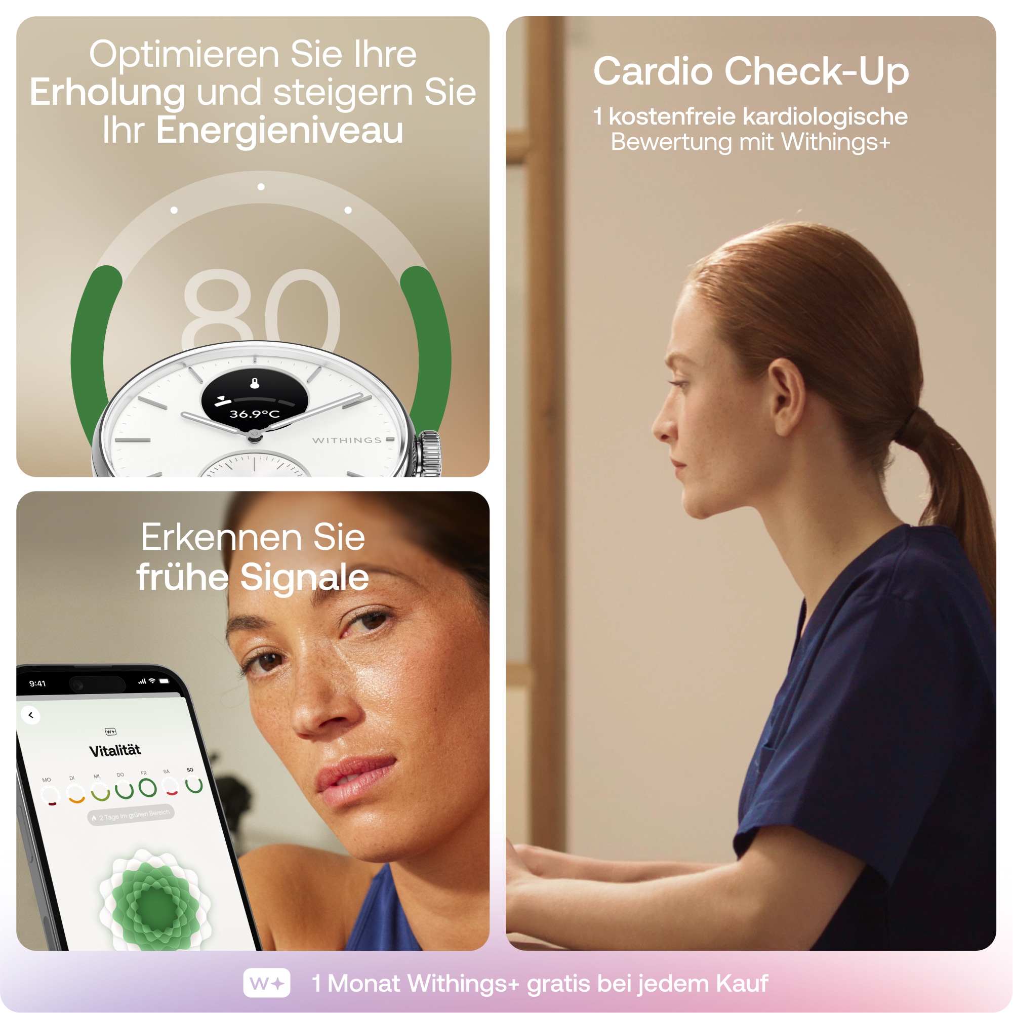 Withings Smartwatch »ScanWatch 2 38mm, hybrid, Akku bis 35 Tage, 50 M Wasserdicht« HealthSense OS