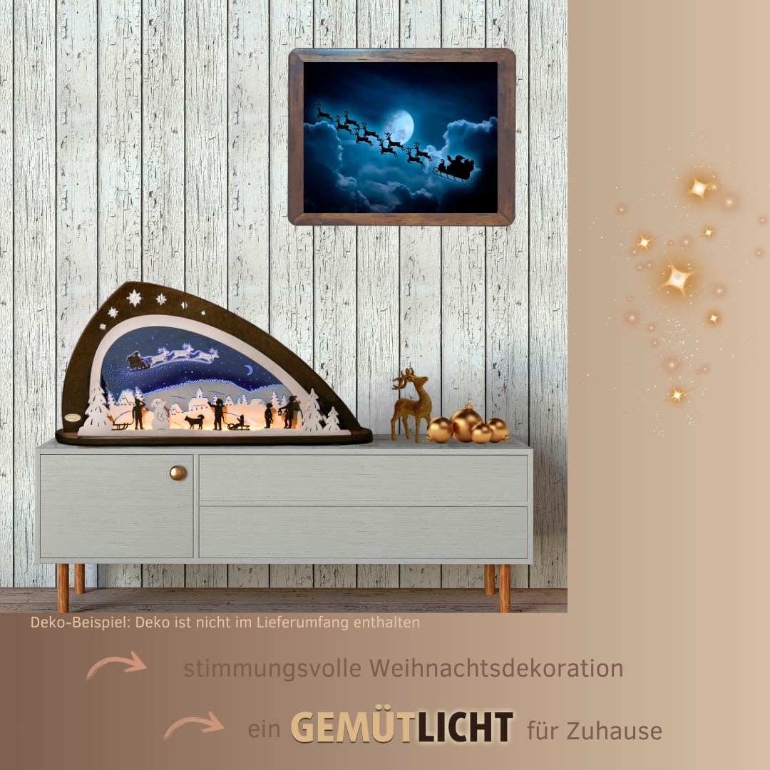 Weigla Lichterbogen »LED Santa Claus, moderner Schwibbogen aus Holz & Acrylglas«, Erzgebirge garantiert, Weihnachtsdeko Innen, Weihnachtsbeleuchtung