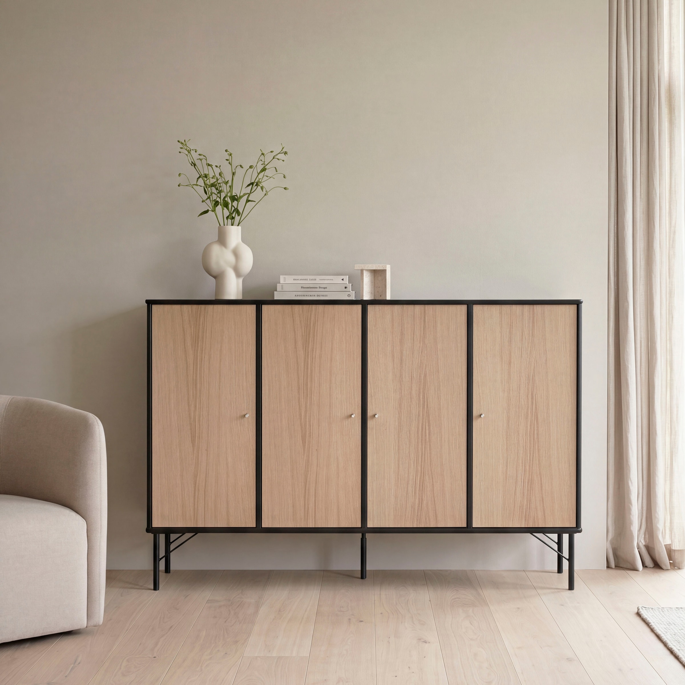 Hammel Furniture Sideboard »Mistral Kubus« mit vier Türen und  Metall Füße, Breite: 136 cm