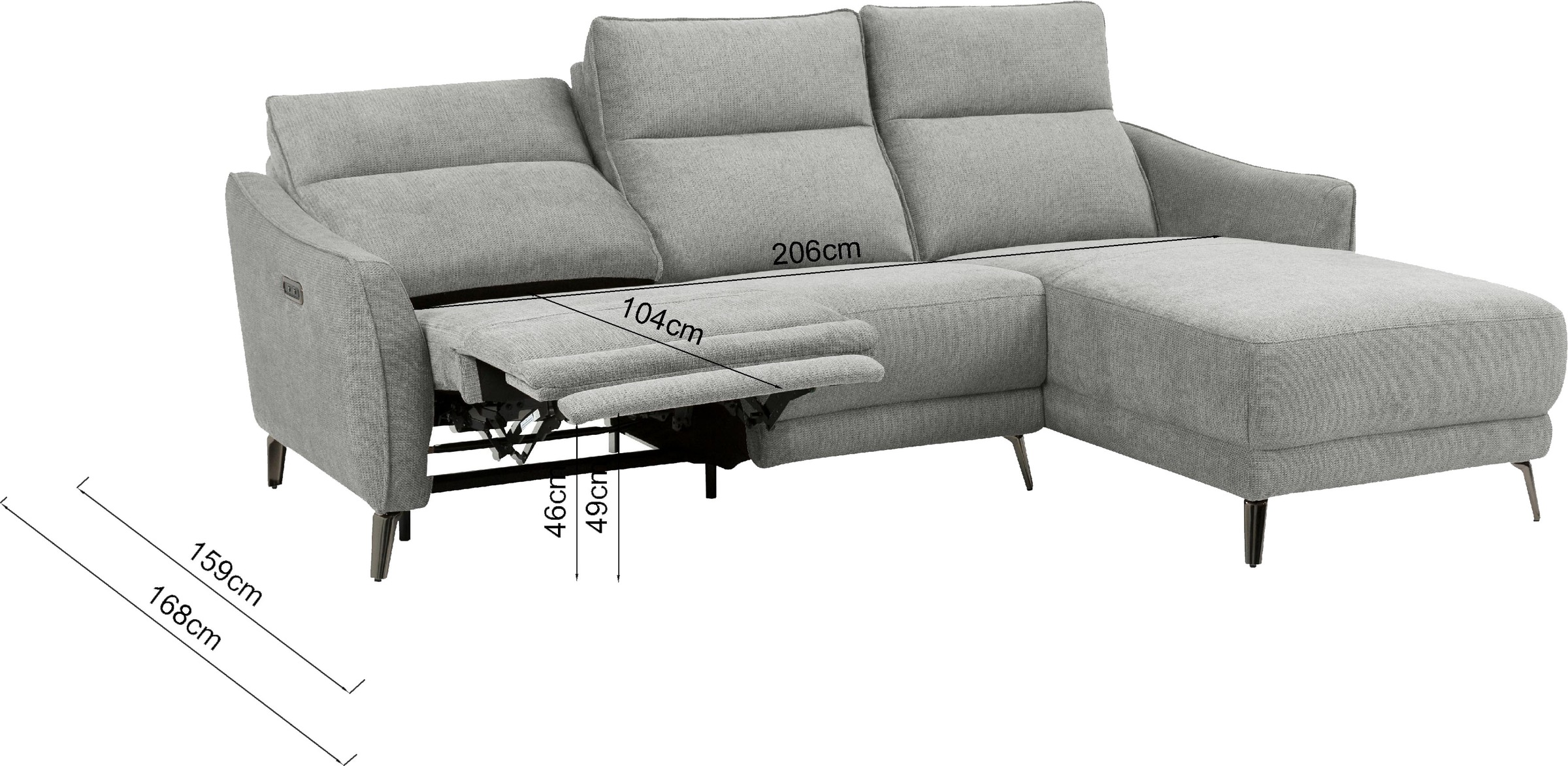INOSIGN Ecksofa »TAYLER 3-Sitzer, L-Form (Breite 239cm), elektr. Relaxfunktion, USB A/C«, und Recamiere, Liegefunktion durch Recliner, Federkernpolsterung