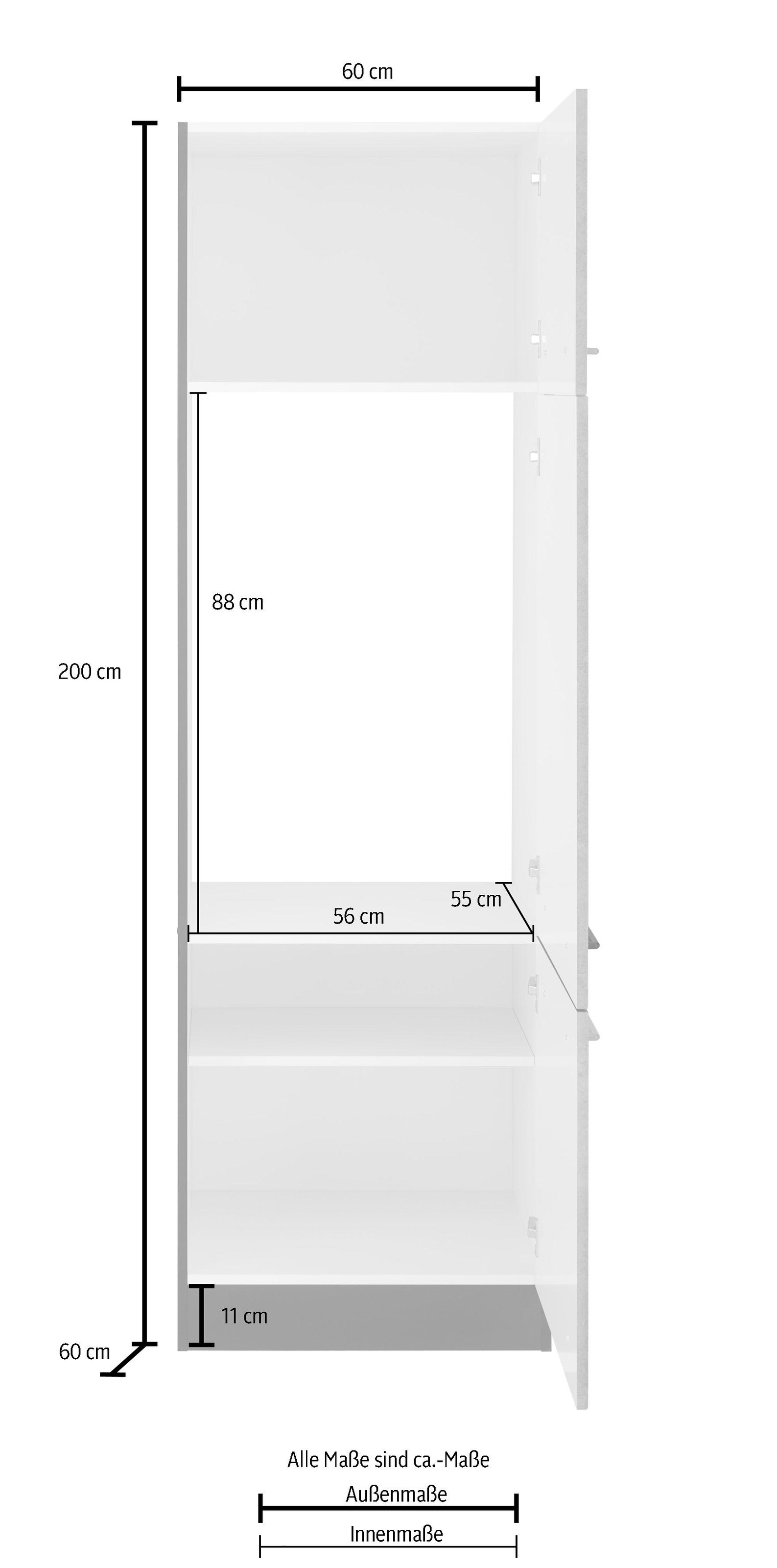 KOCHSTATION Kühlumbauschrank »KS-Tulsa« 60 cm breit, 200 cm hoch, 3 Türen, schwarzer Metallgriff