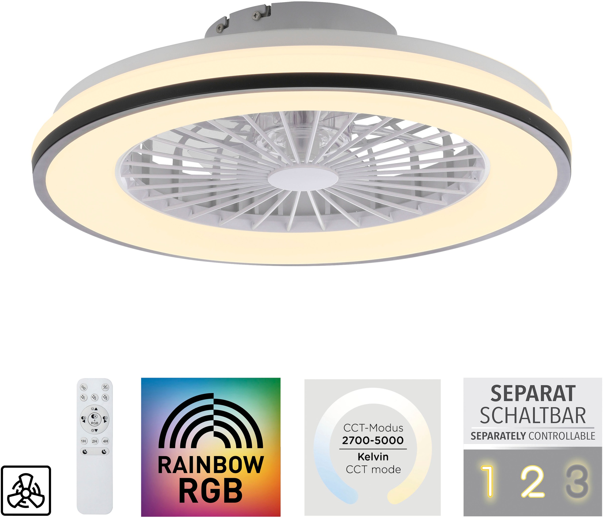 JUST LIGHT LED Deckenleuchte »LENO« LED-Board 1 Stk. RGB Ventilatorfunktion, CCT-RGB, Memoryfunktion, getrennt schaltbar