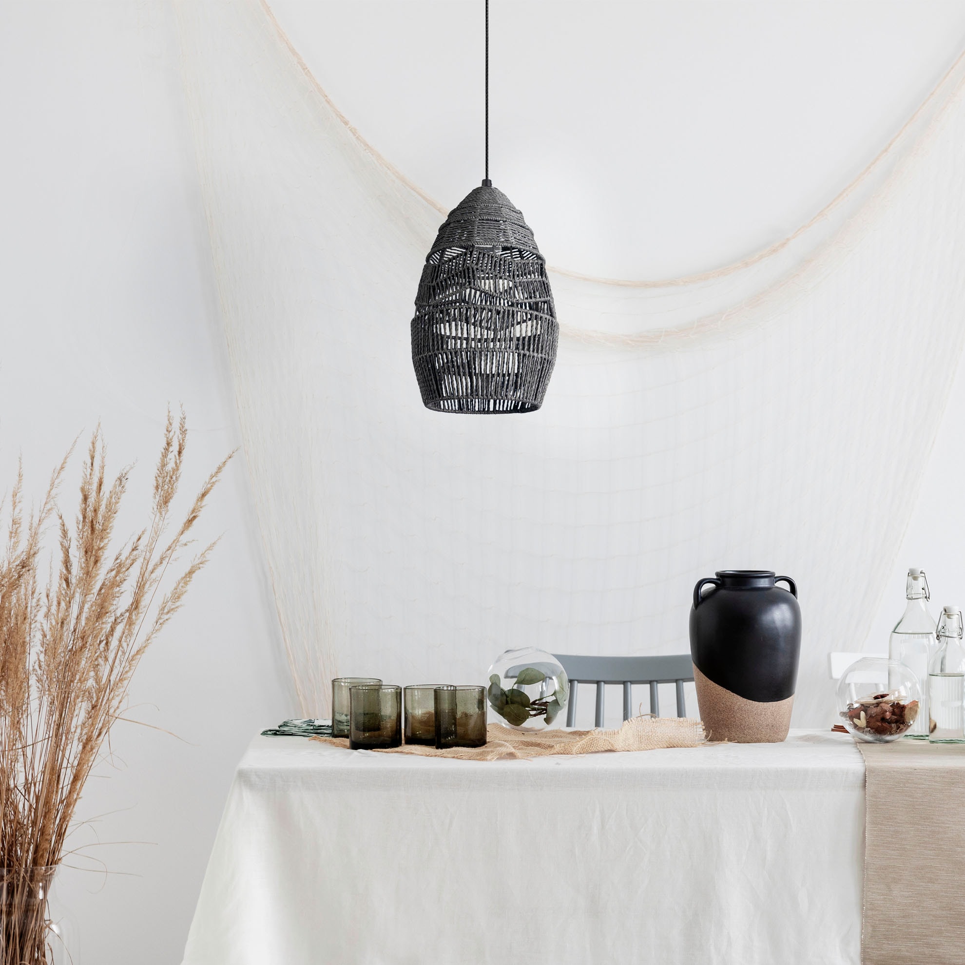 Paco Home Pendelleuchte »VILLA«, Hängeleuchte LED Esstisch Lampe Boho Papier E27 Natur