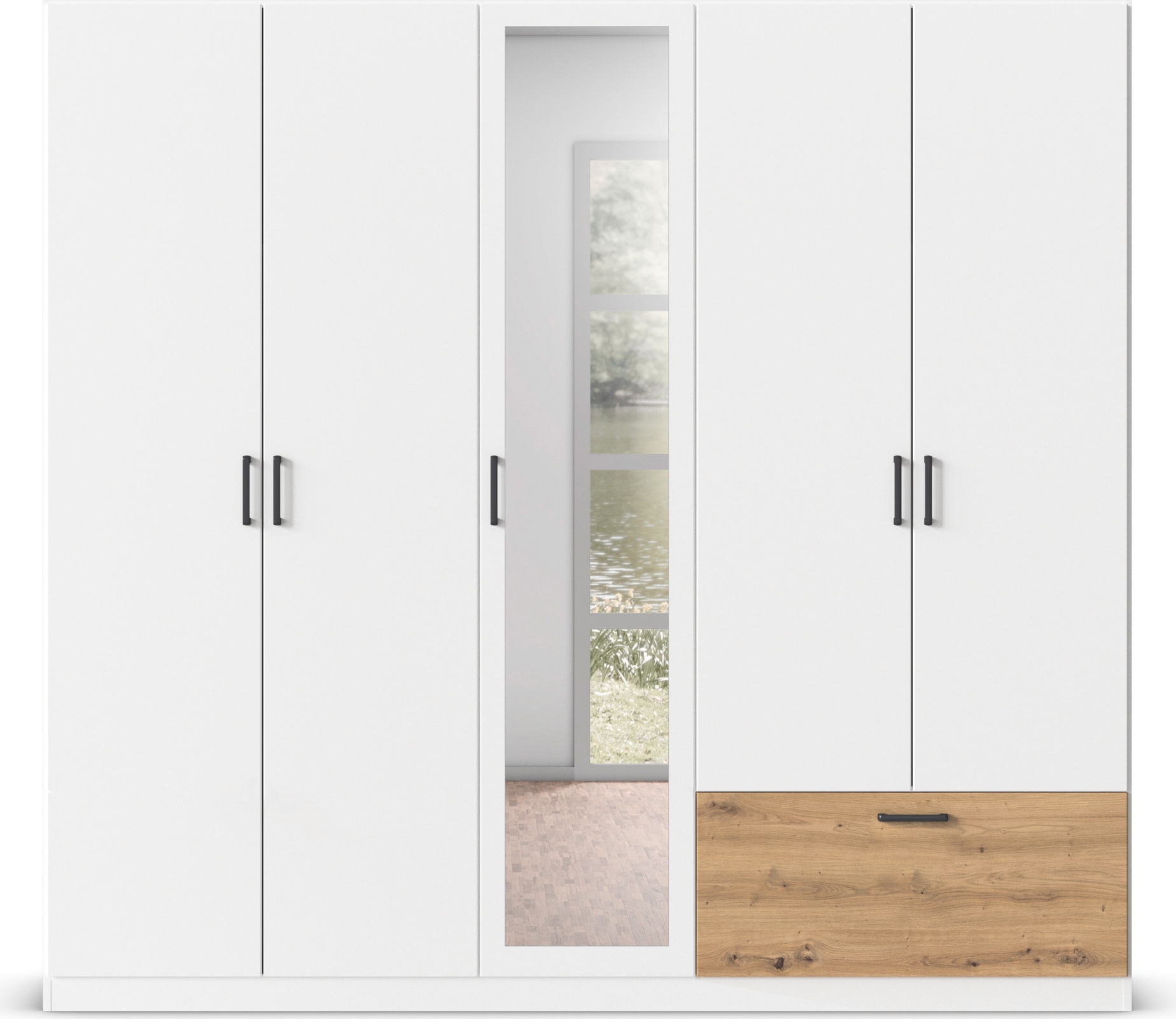 rauch Drehtürenschrank »Kleiderschrank Schrank Garderobe Wäscheschrank BARI mit Spiegel«, mit Schubasten außen, moderner Griff in Graumetallic MADE IN GERMANY