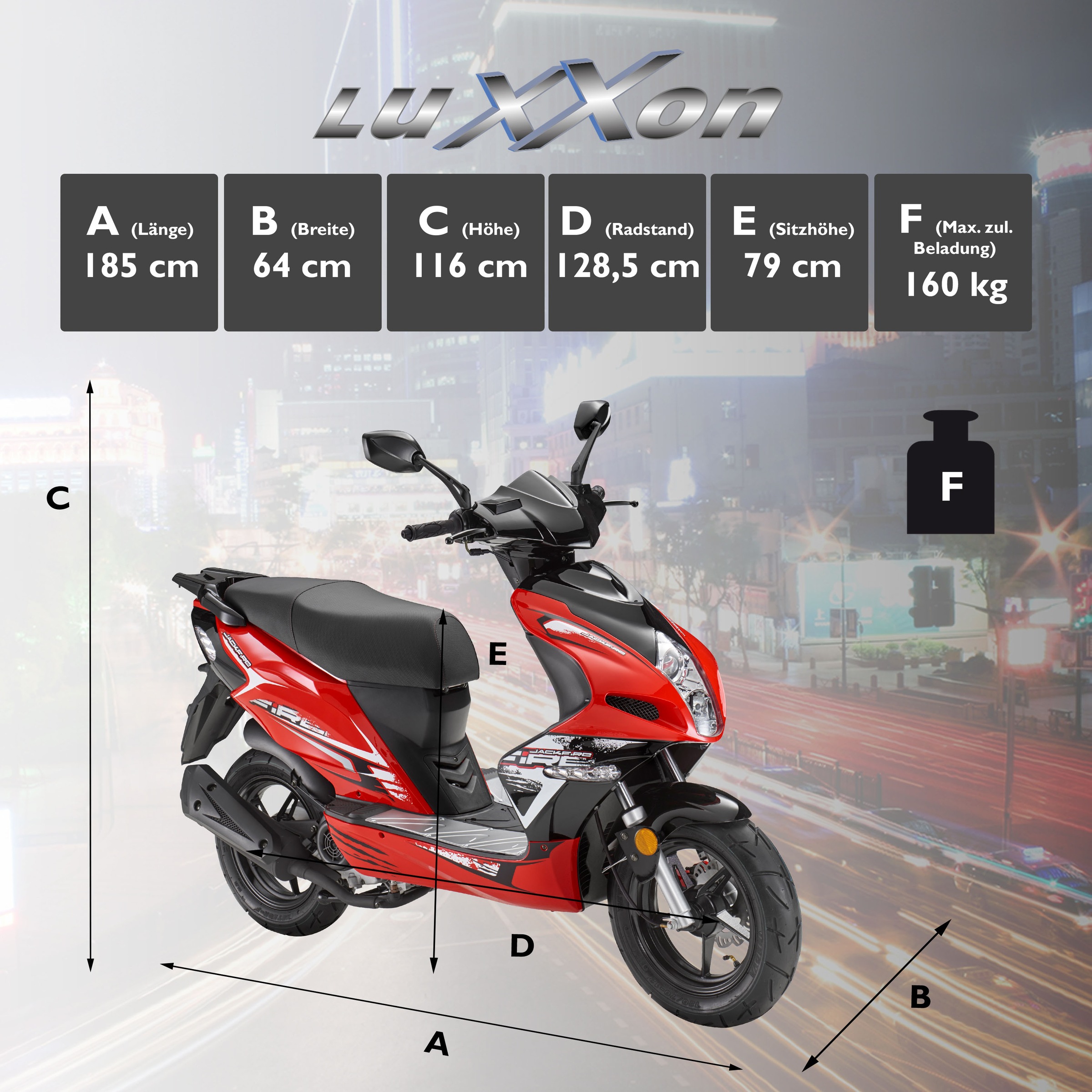 Luxxon Motorroller »Jackfire«, 49,6 cm³, 45 km/h, Euro 5, 3,1 PS