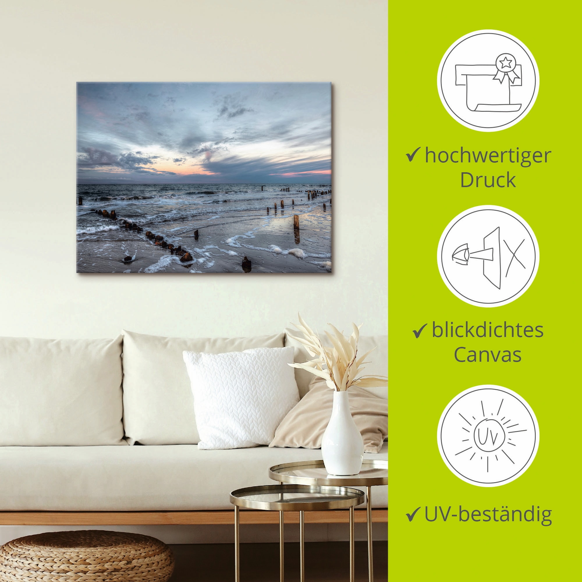 Artland Wandbild »Winter Sonnenuntergang am Meer«, Gewässer, (1 St.), als Leinwandbild, Poster, Wandaufkleber in verschied. Größen