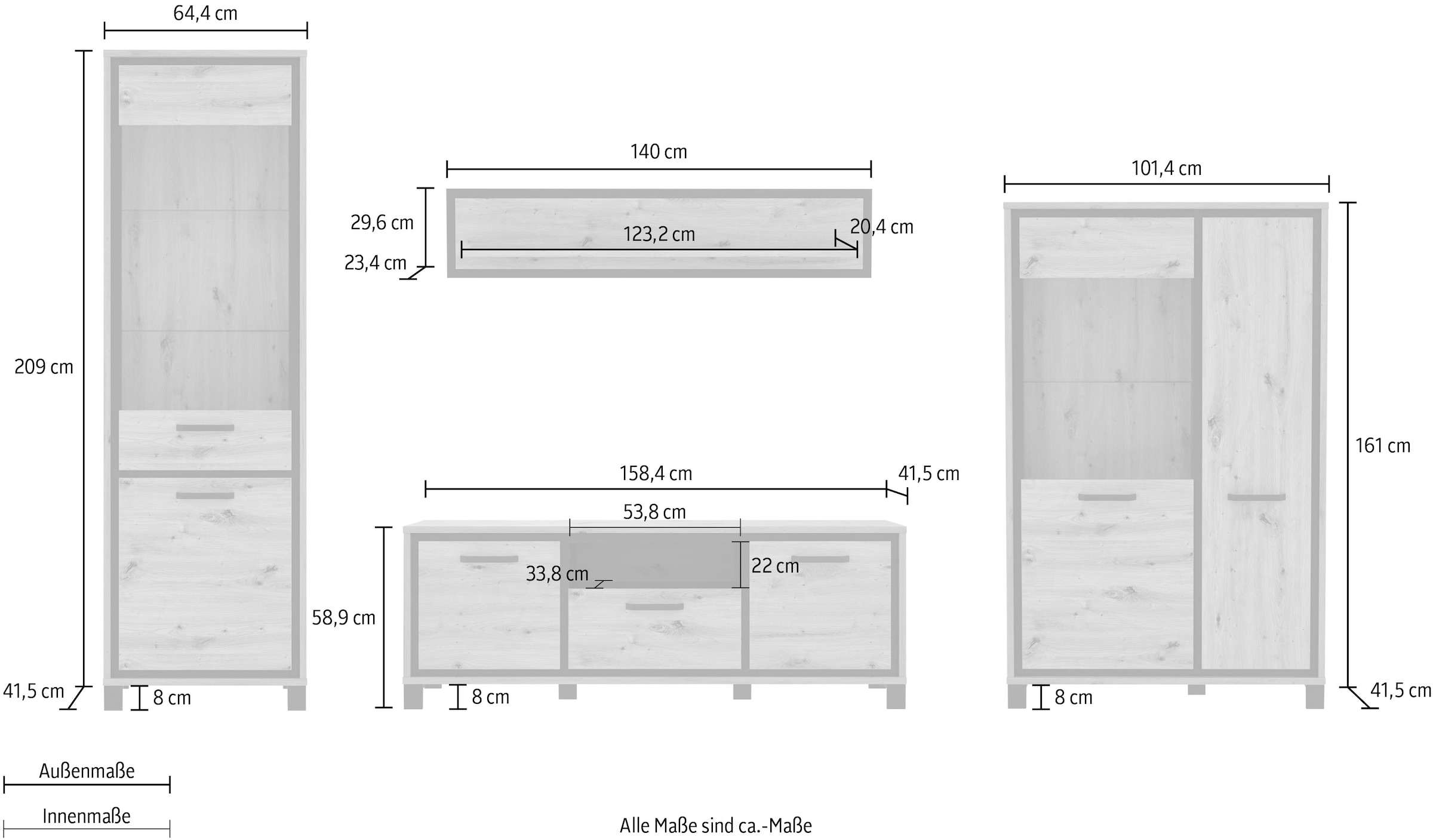 FORTE Wohnwand »Trondheim«, (Set, 4 St.)
