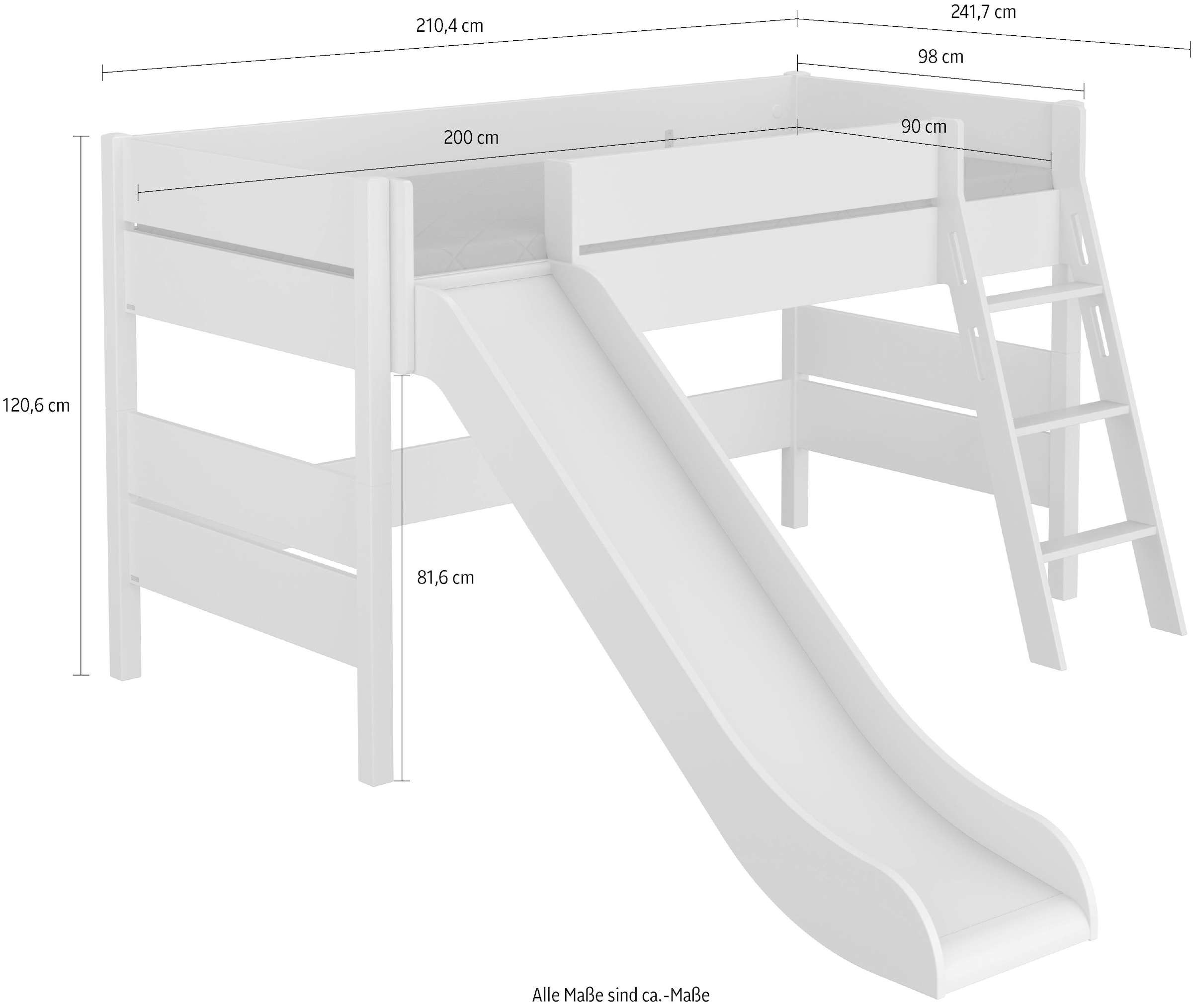 PAIDI Spielbett »TIAGO in verschiedenen Größen und Farben, mit Leiter und Rutsche« Höhe 120 cm, 120kg Tragkraft, 5 Jahre Garantie, 