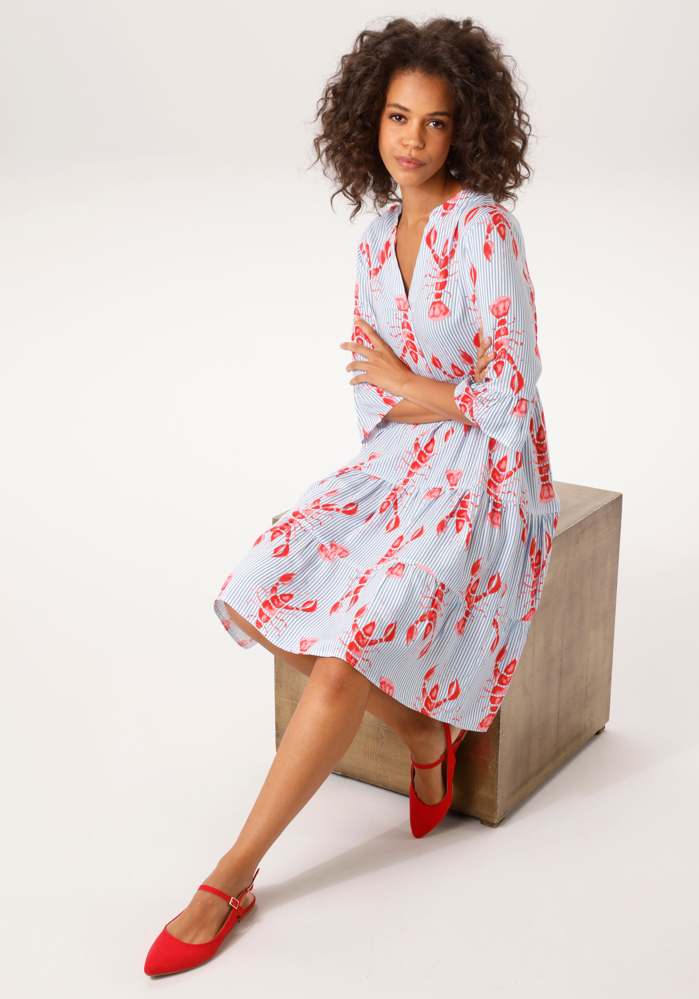 Aniston CASUAL Tunikakleid , gestreift und mit Krebsen bedruckt - NEIUE KOLLEKTION