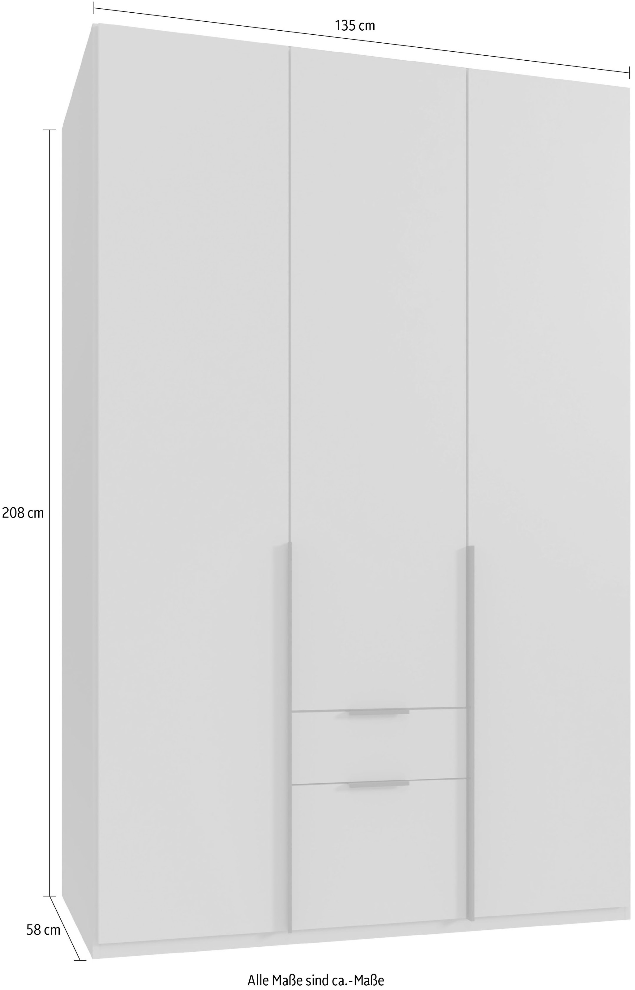 Wimex Drehtürenschrank »Mugano, 135 oder 180cm breit, 208 oder 236cm hoch, Made in Germany«, (mit langen oder kurzen Griffen aus Metall), wahlweise mit oder ohne Spiegel, mit Schubladen