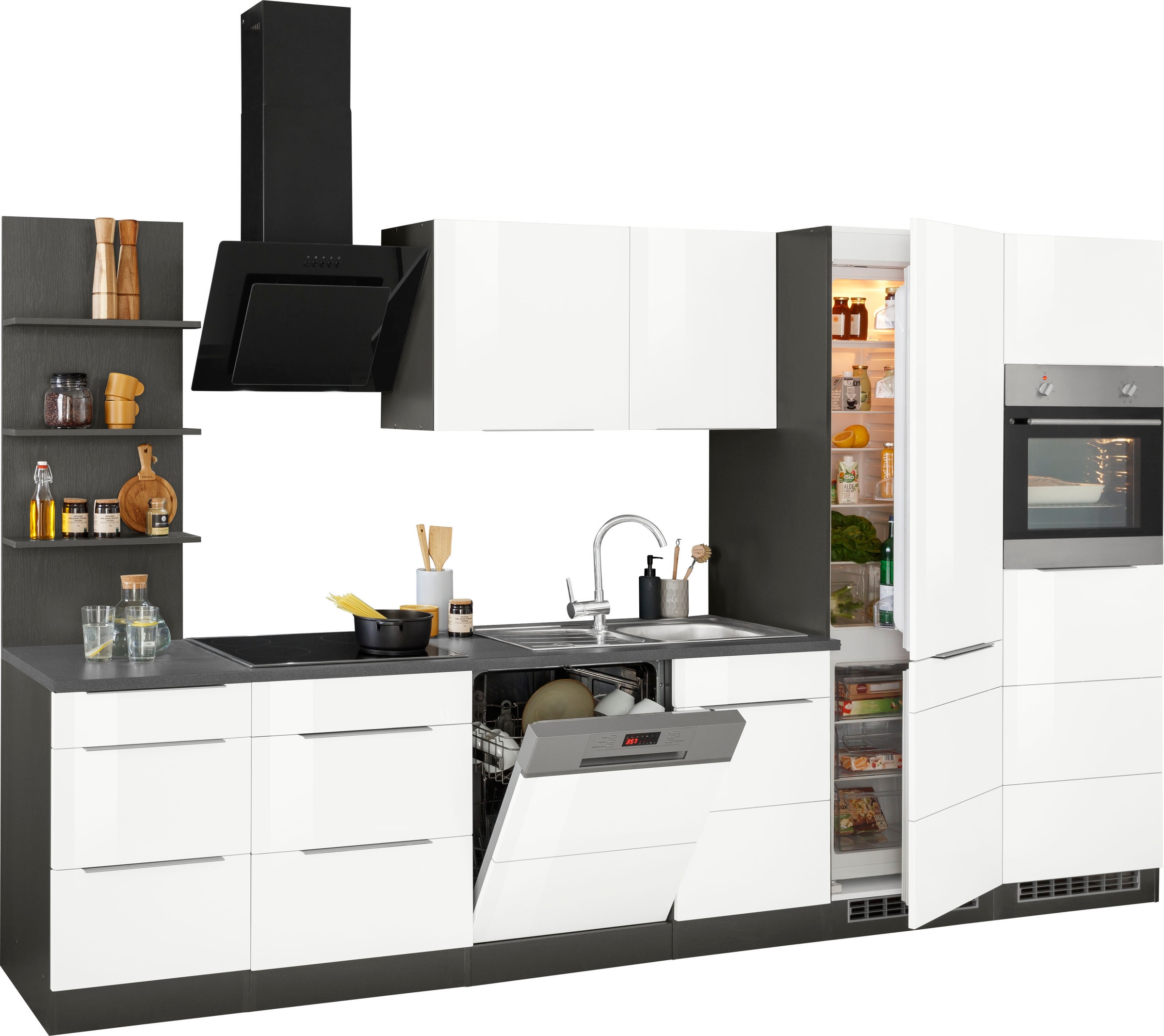 KOCHSTATION Küchenzeile »KS-Brindisi Breite 340 cm«, wahlweise mit E-Geräten und Induktion, mit MDF-Fronten und Regal