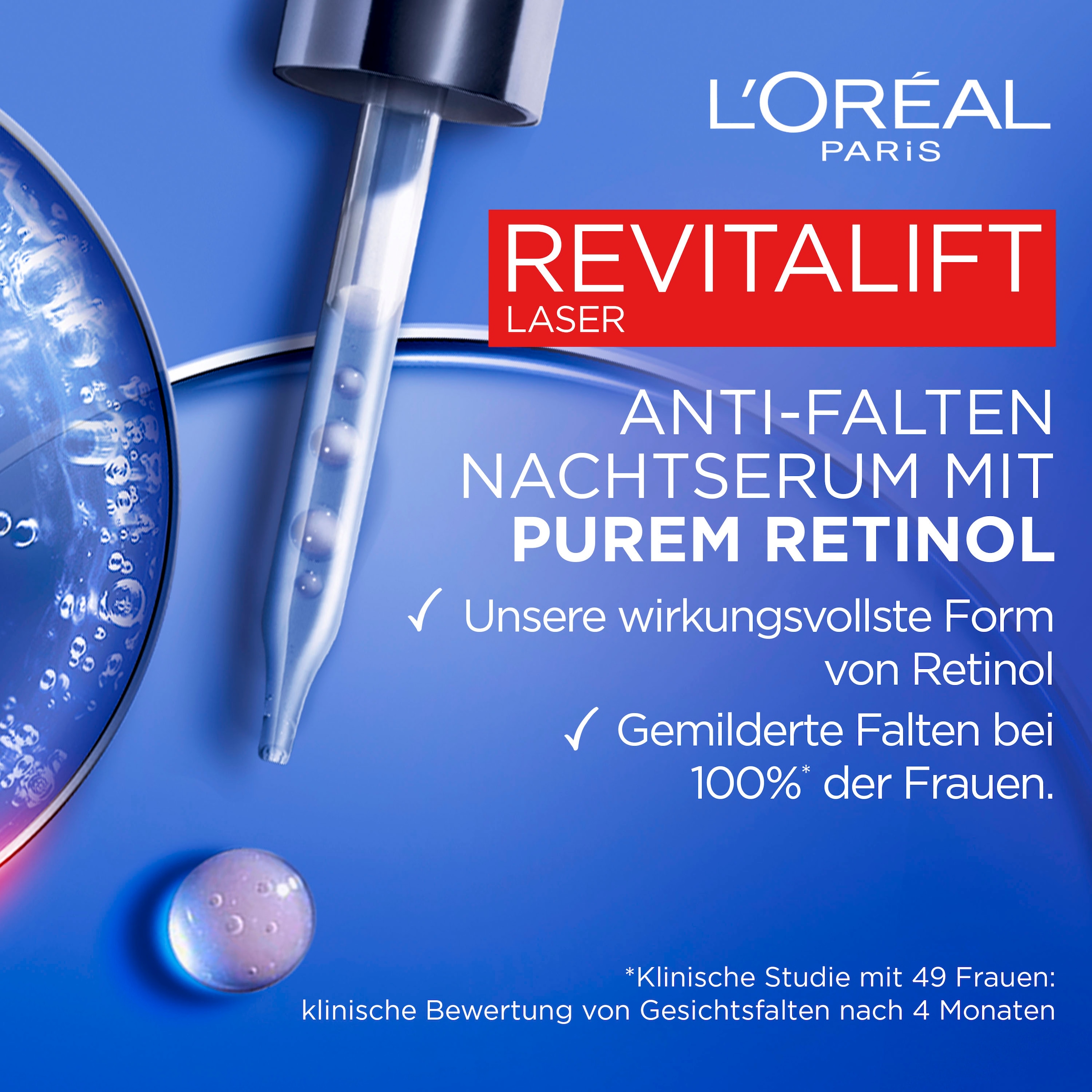 L'ORÉAL PARIS Gesichtsserum »REVITALIFT LASER ANTI-FALTEN NACHT SERUM« mildert Falten, mit Retinol, mit Pipette