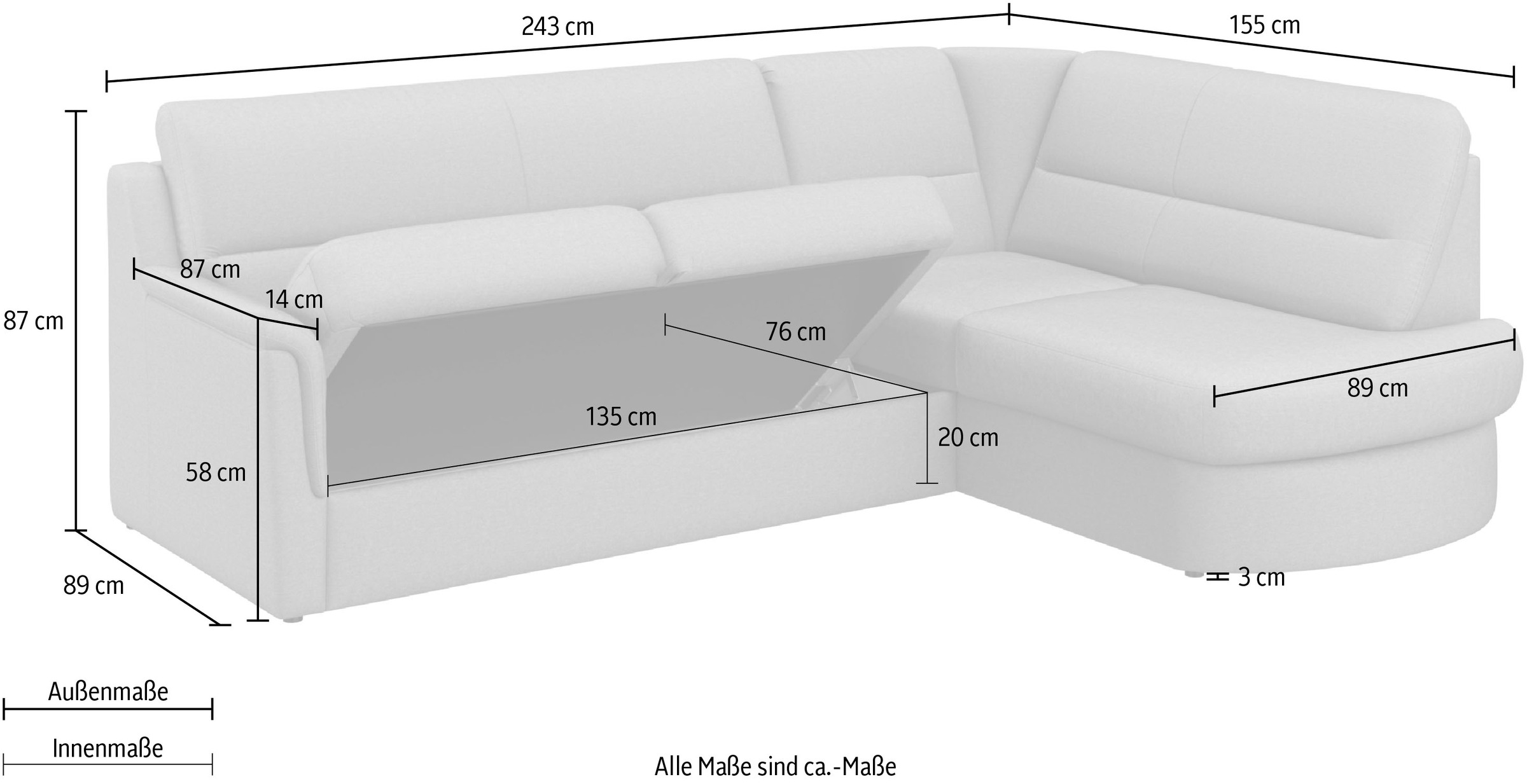 sit&more Ecksofa »Panini L-Form«, wahlweise mit Vorziehsitz und Bettkasten