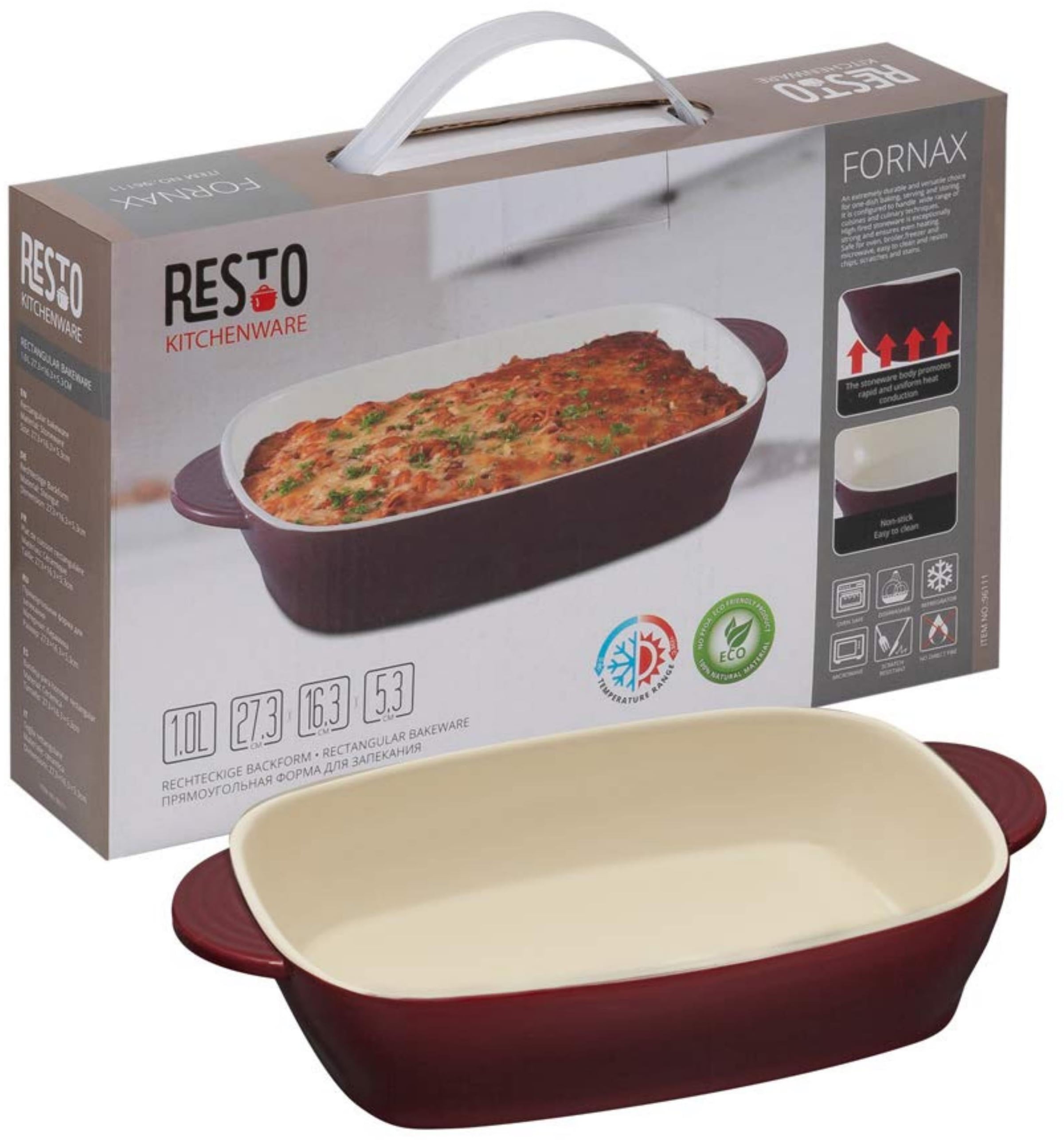 RESTO Kitchenware Auflaufform »Fornax Backform Lasagneform Ofenform Spülmaschinengeeignet«, Keramik, (1 St.), Rechteckig aus Keramik, rot, in 2 Größen, für Brot, Lasagne, Brownie