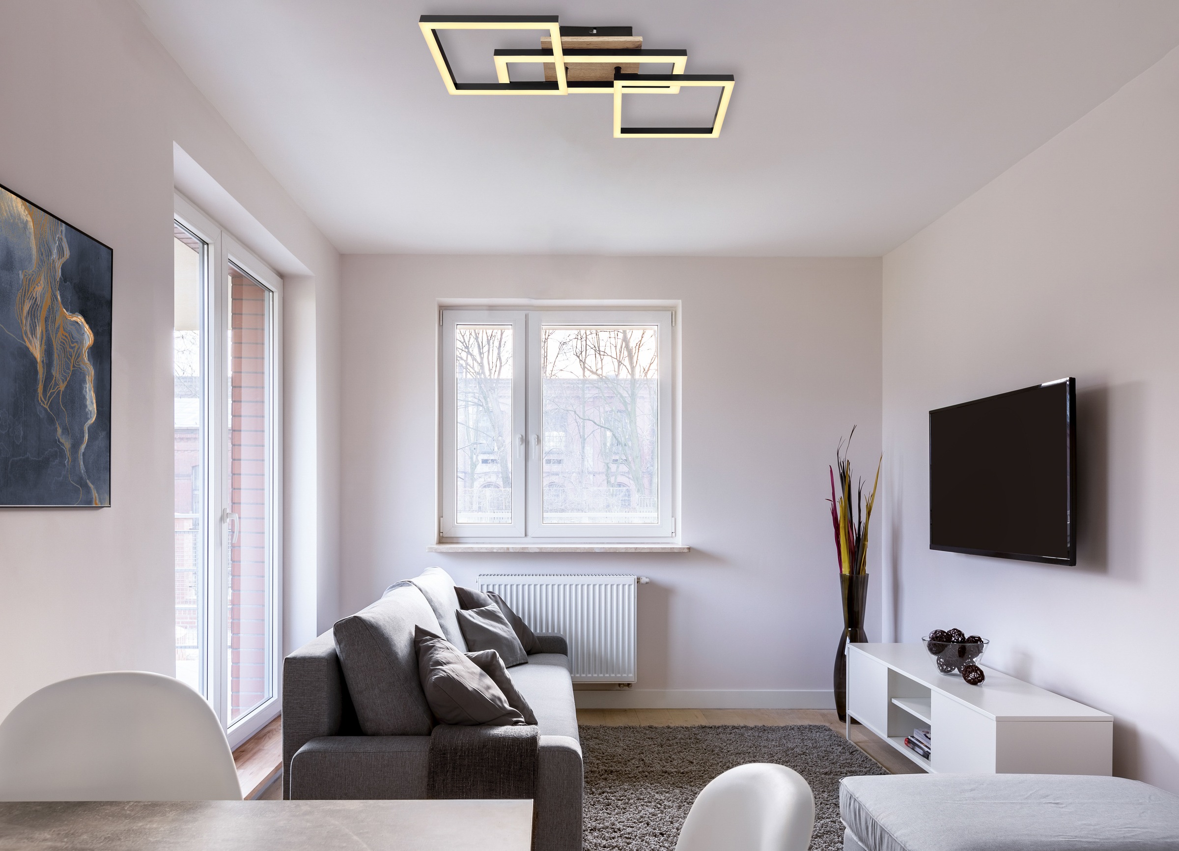 GLOBO LIGHTING LED Deckenleuchte »BOSSY« LED-Modul Warmweiß Deckenlampe/Wohnzimmer/Schlafzimmer/modern/Holz