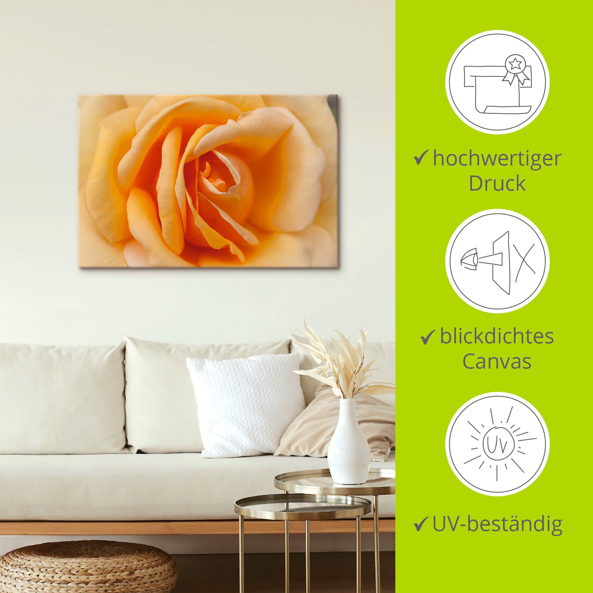 Artland Wandbild »Zarte Rose in Orange«, Blumenbilder, (1 St.), als Leinwandbild, Poster in verschied. Größen