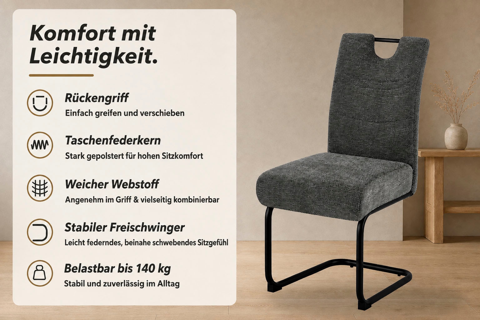 OTTO home Freischwinger »Echo« (Set) 2 Stk.komfortabler Freischwinger mit Federkern und Griff, 140kg belastbar