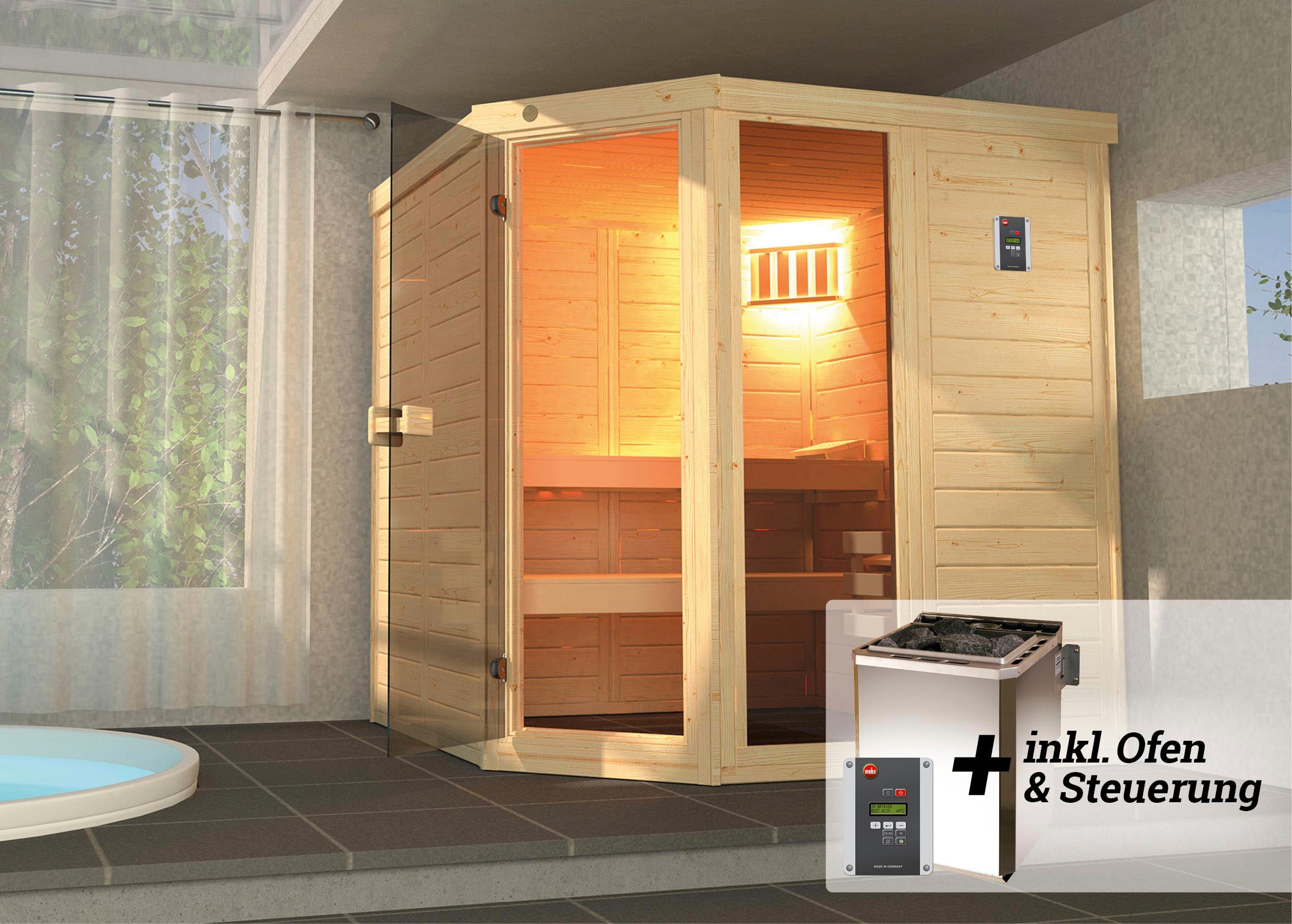 weka Sauna »Laukkala« Set,  7,5 kW Bio-Ofen mit digitaler Steuerung
