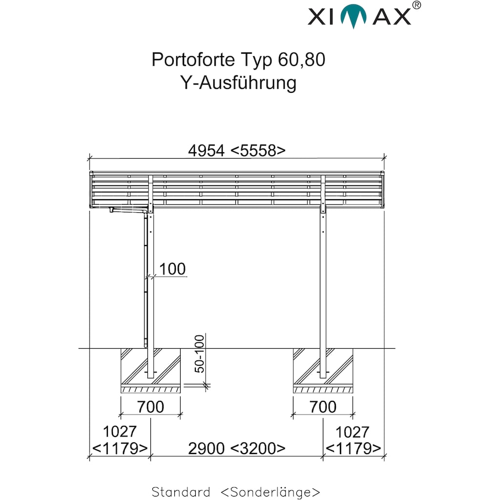 Ximax Doppelcarport »Portoforte Typ 60 Y-Edelstahl-Look«, Aluminium, 527 cm, edelstahlfarben