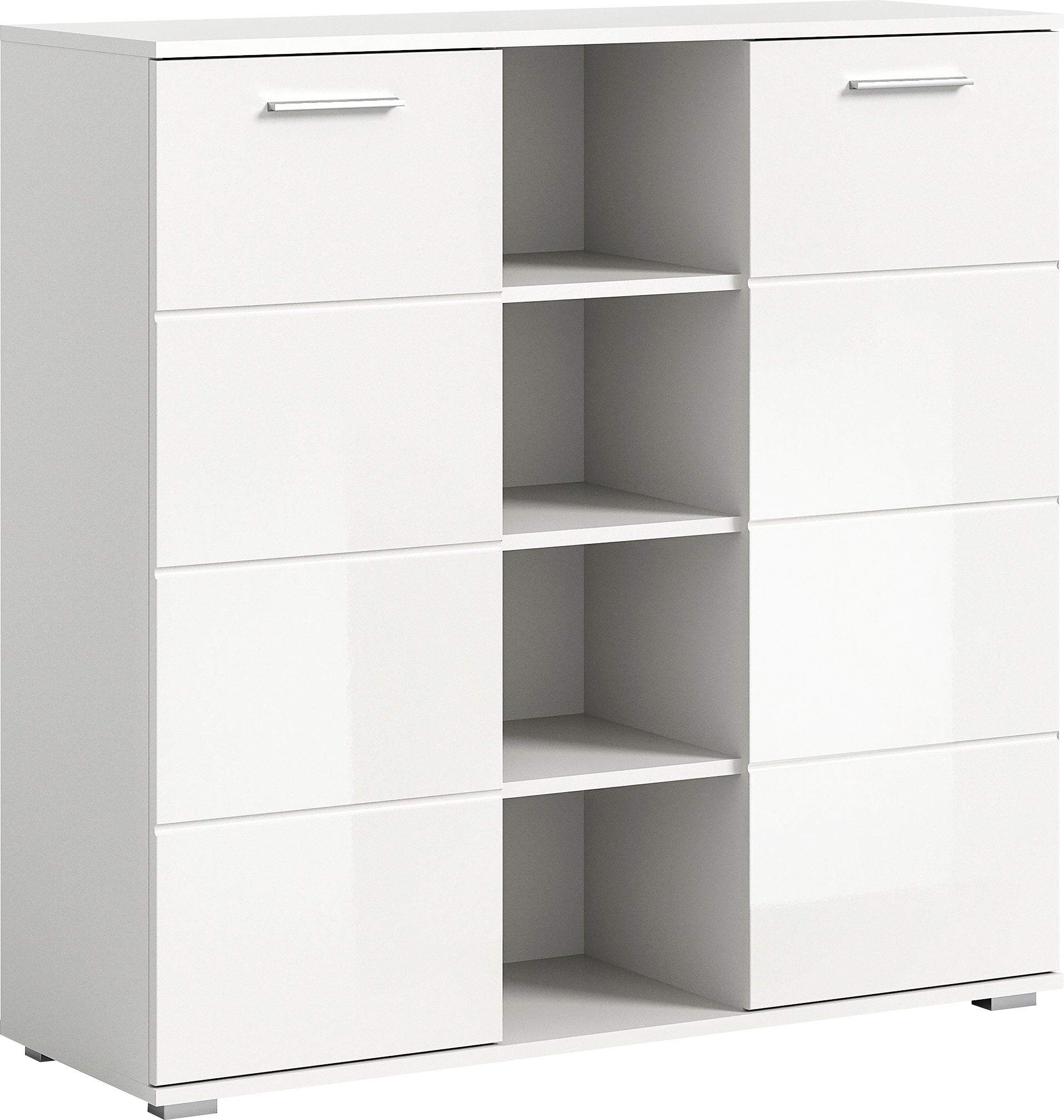 INOSIGN Highboard »Valge, Höhe 108 cm, 2 Türen, 4 verstellbare Böden, 4 offene Fächer«, Front-Rillenfräsung, Schuhschrank, Anrichte, Kommode, Sideboard
