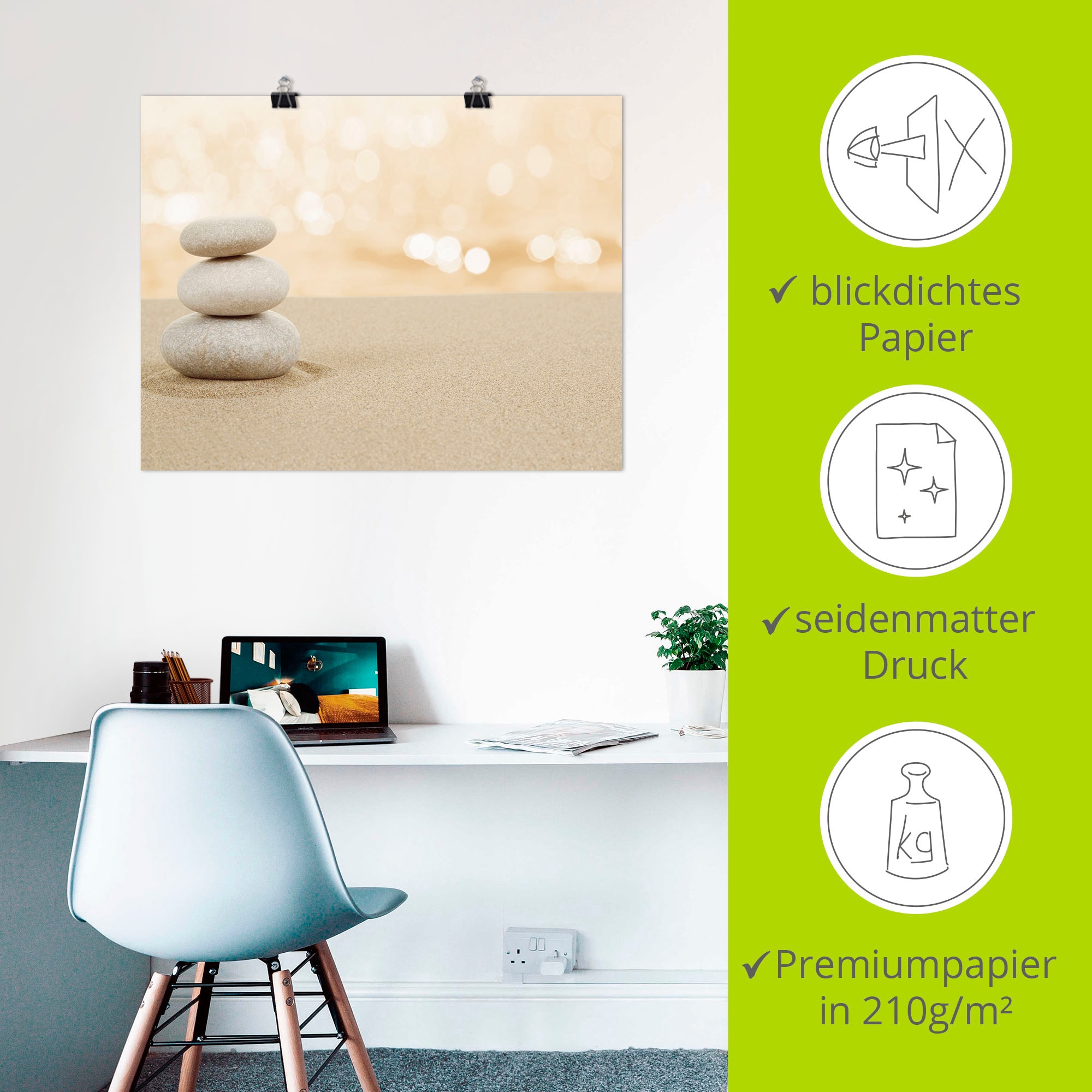 Artland Wandbild »Zen Steine im Sand«, Zen, (1 St.), als Leinwandbild, Poster in verschied. Größen
